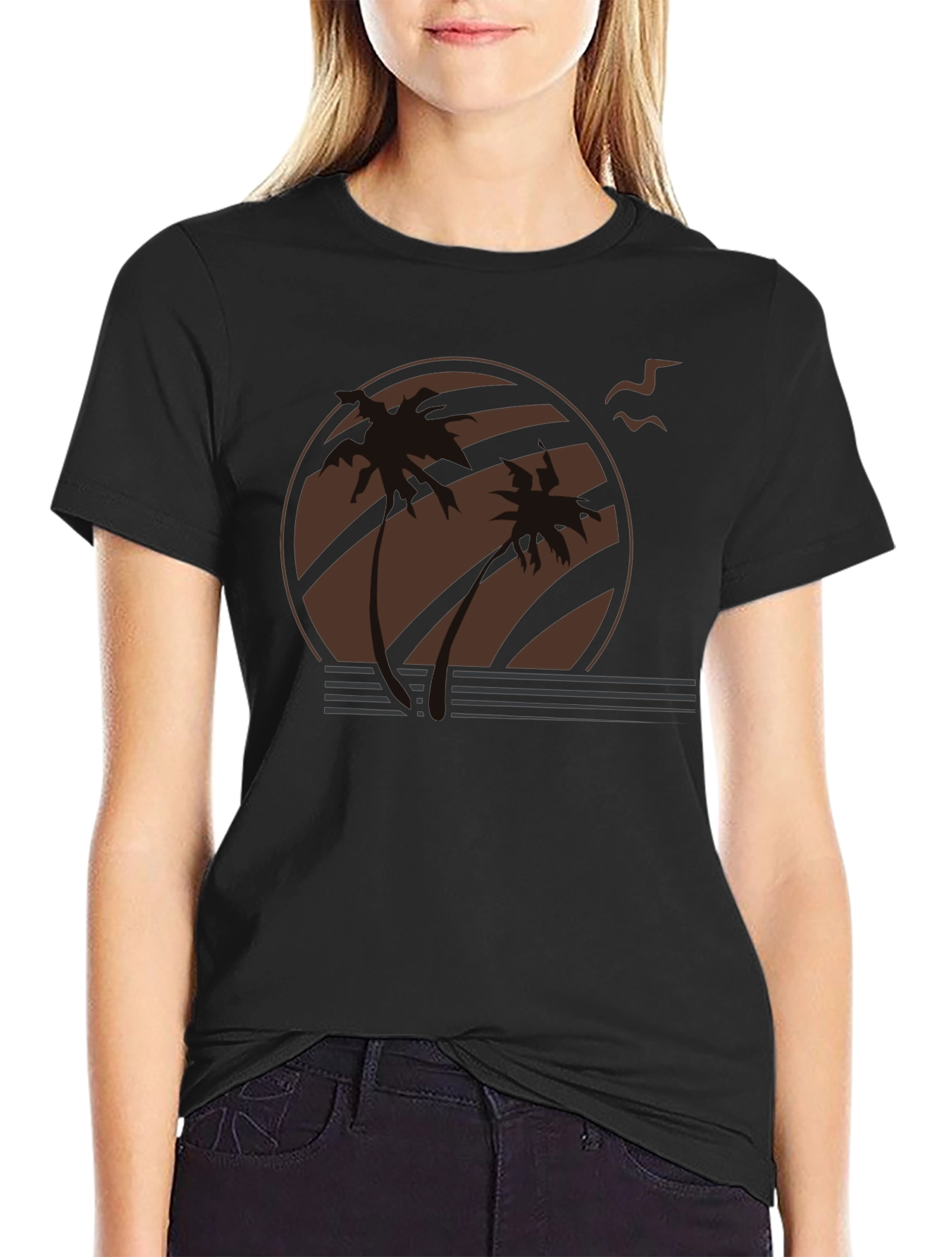 Black Sunset Palm Tree Graphic Tee - Retro Style view 2