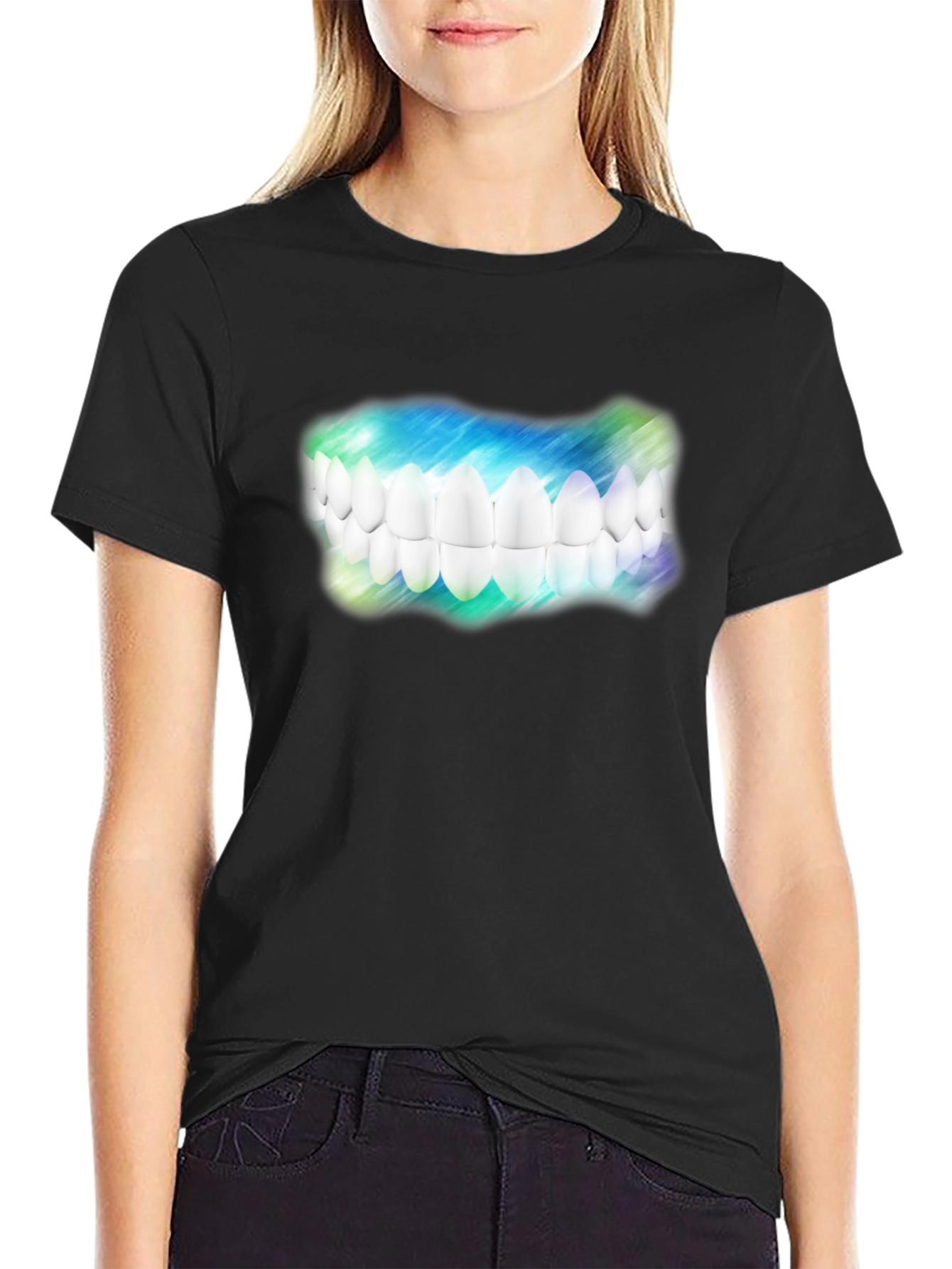 Black Novelty Teeth Graphic Black T-Shirt view 2