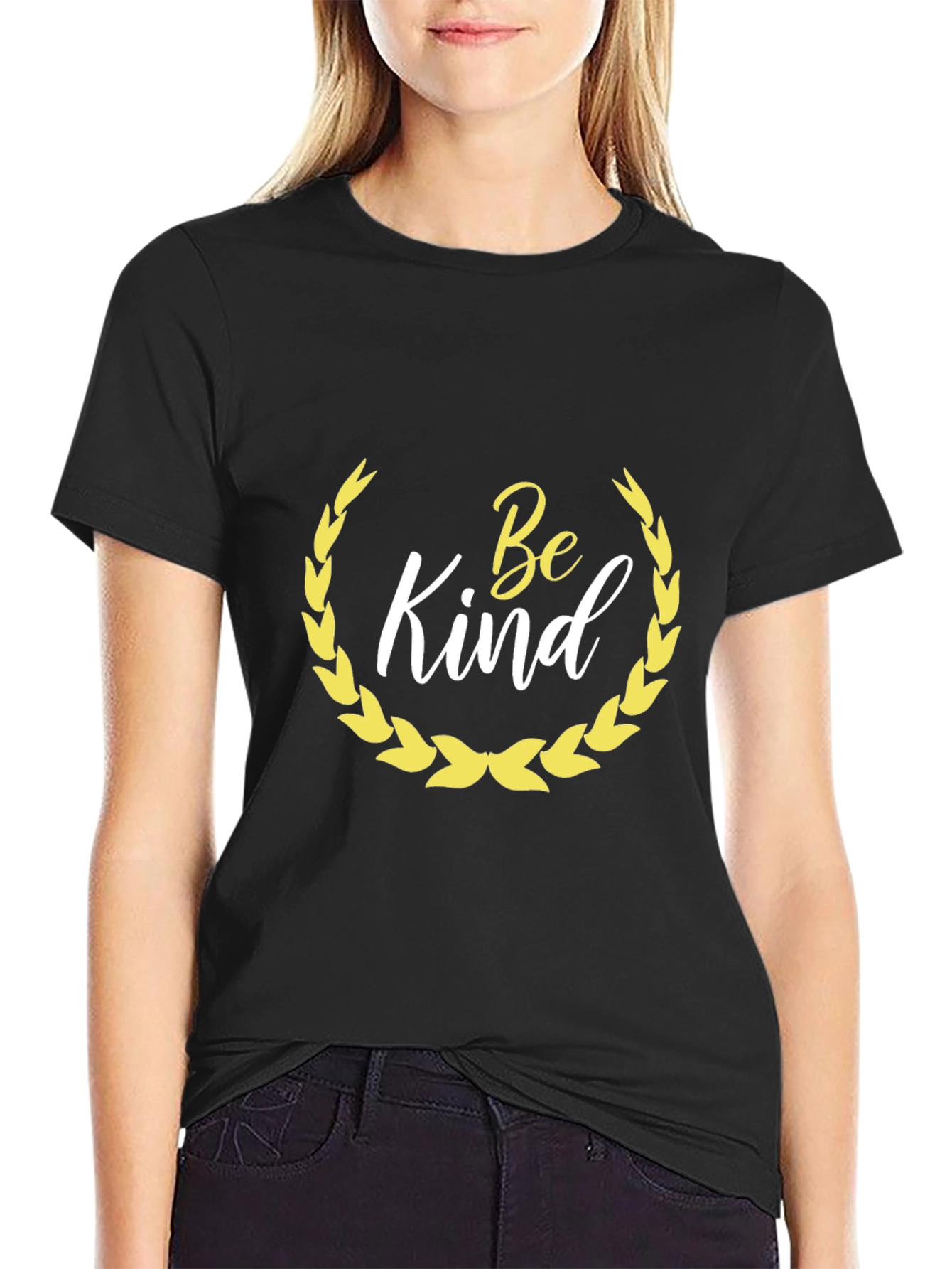 Black Be Kind T-Shirt - Black Crew Neck Cotton Tee view 2