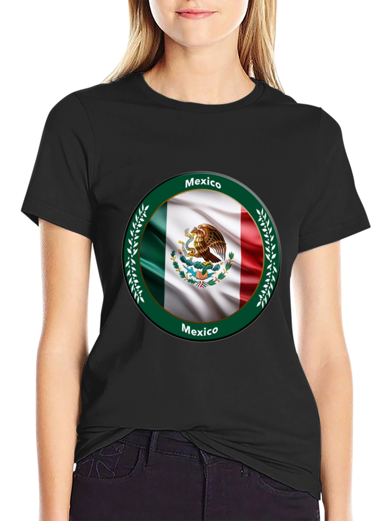 Black Mexico Flag Black T-Shirt view 2