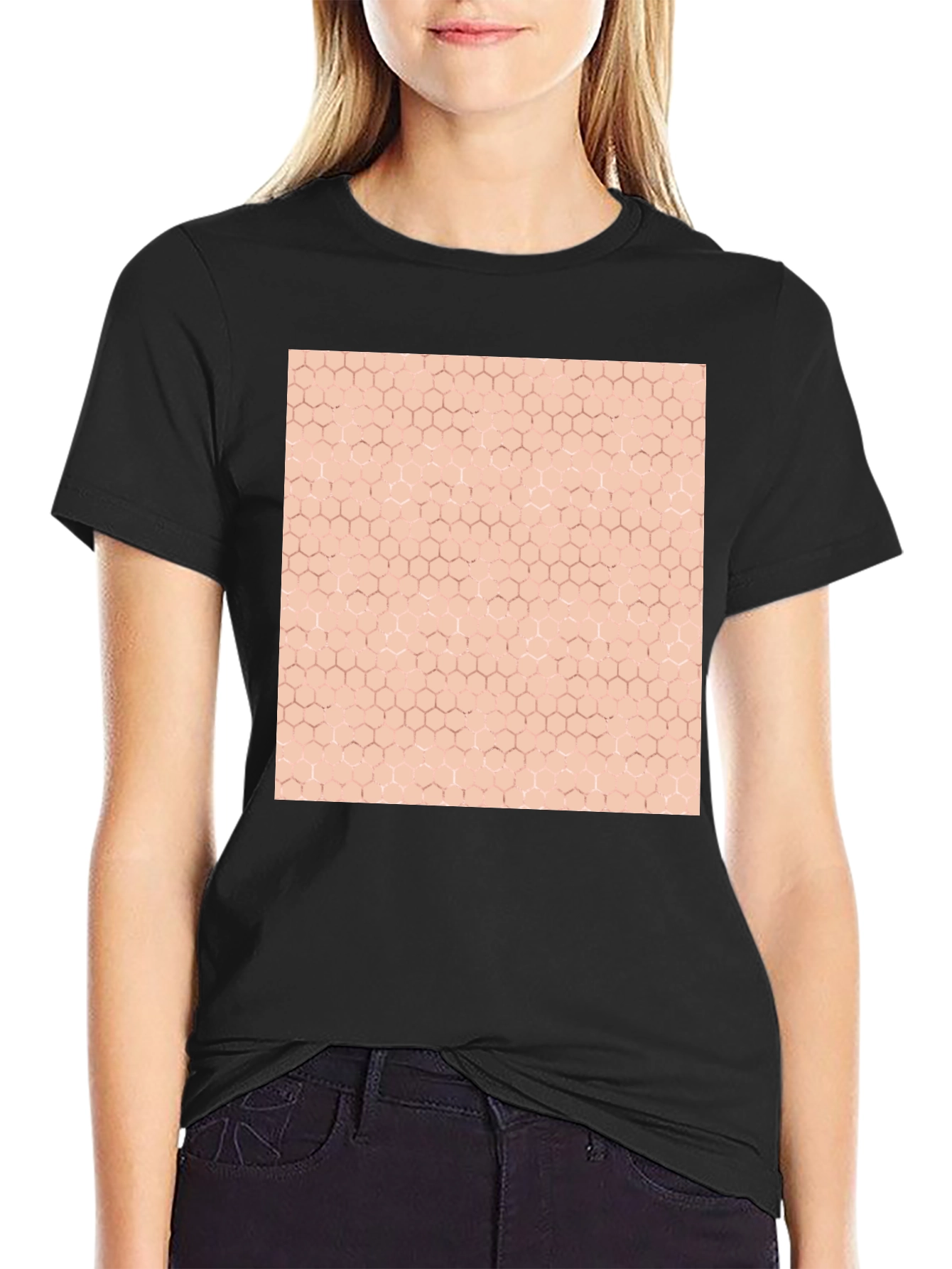 Black Honeycomb Pattern Graphic Tee - Modern Style view 2
