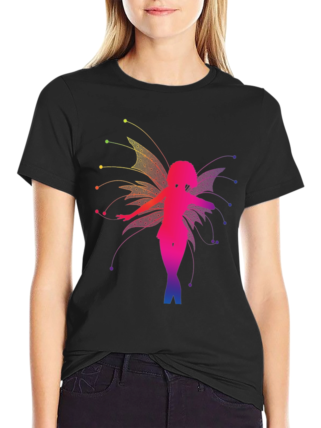 Rainbow Fairy Graphic Black T-Shirt - 2