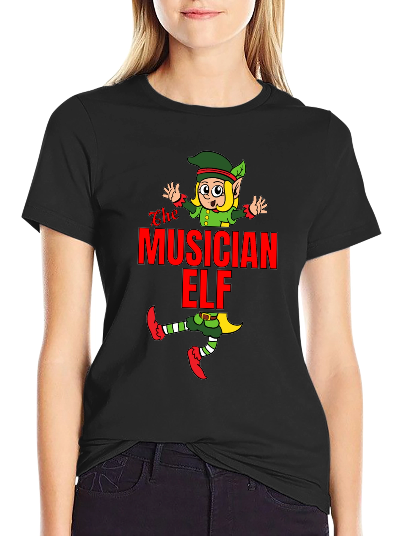 Black The Musician Elf T-Shirt - Holiday Cheer! view 2