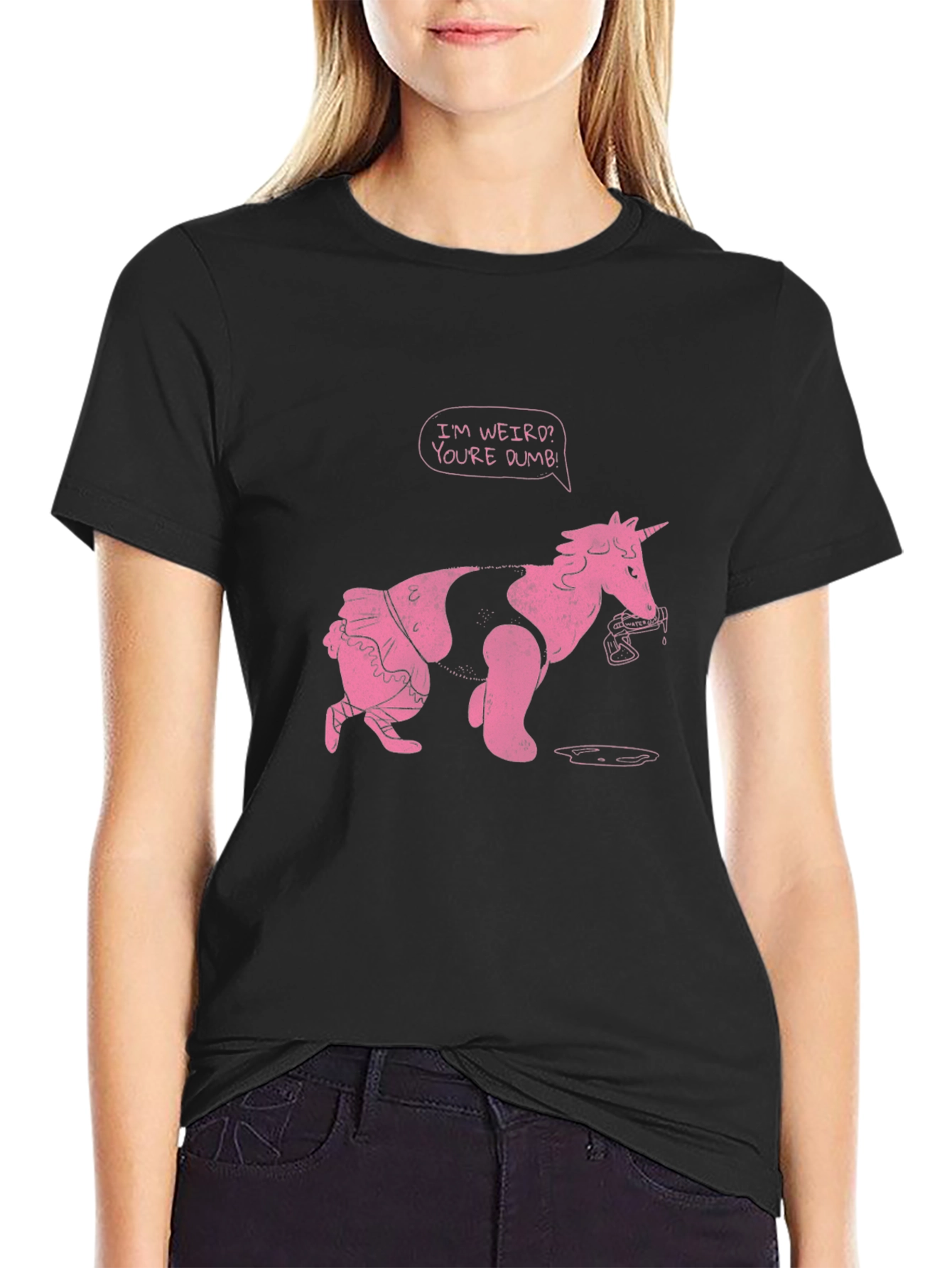 Black Funny Unicorn T-Shirt - Weird & Dumb view 2