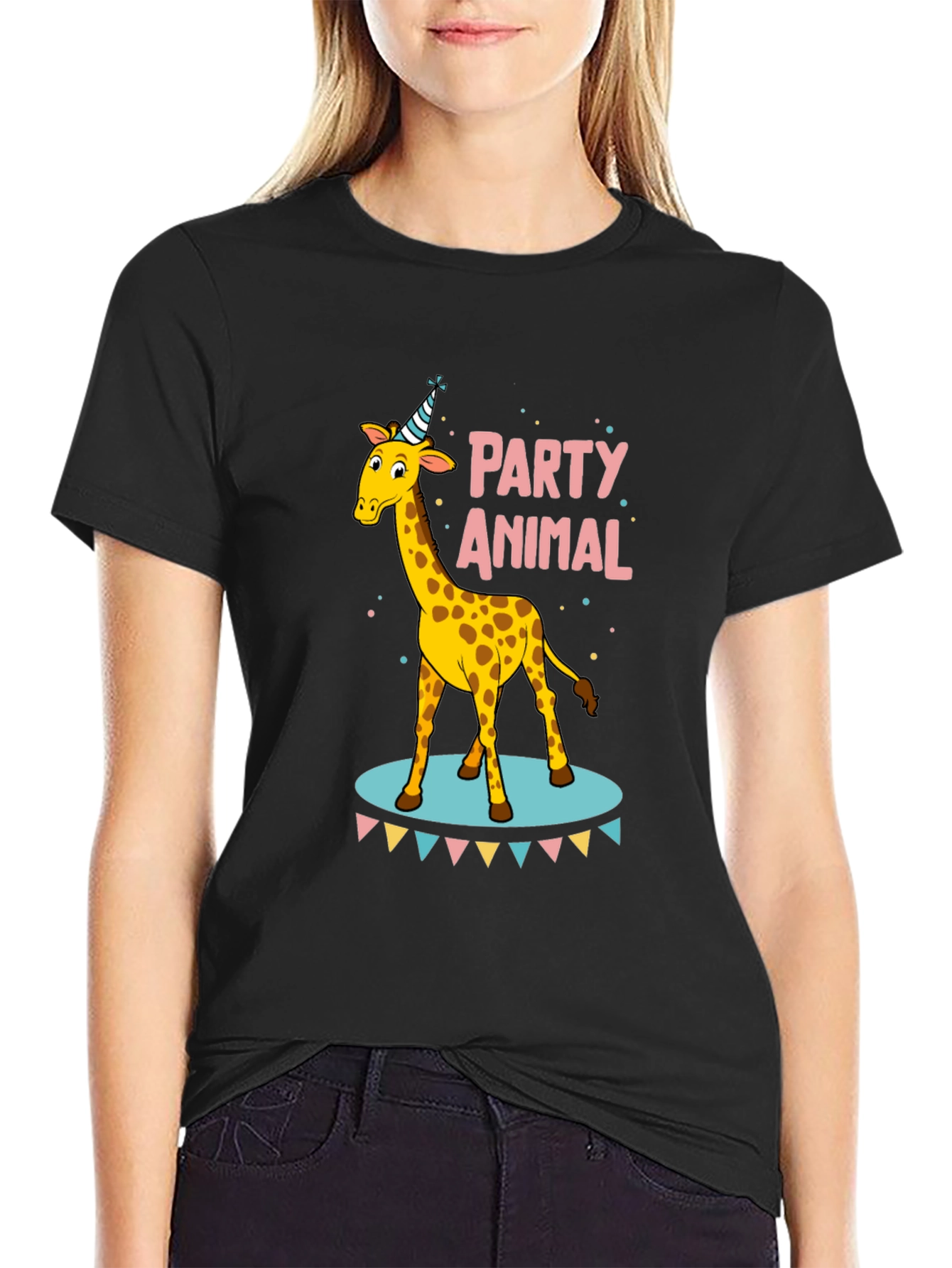 Black Party Animal Giraffe T-Shirt view 2