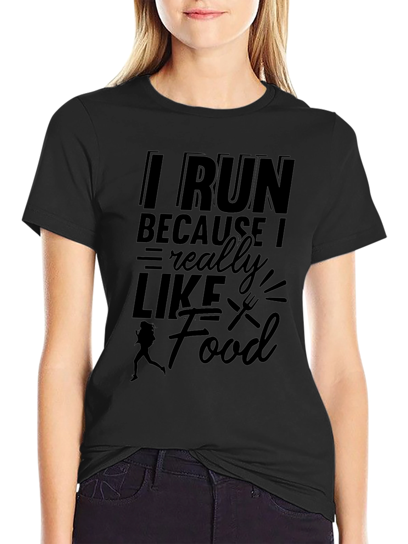 Black I Run Because I Like Food Graphic Tee view 2