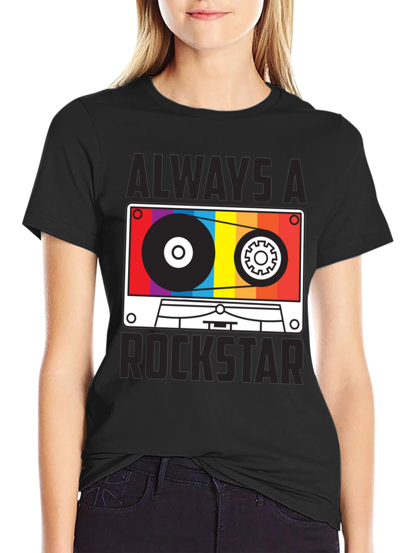 Black Always A Rockstar Cassette Graphic Tee view 2