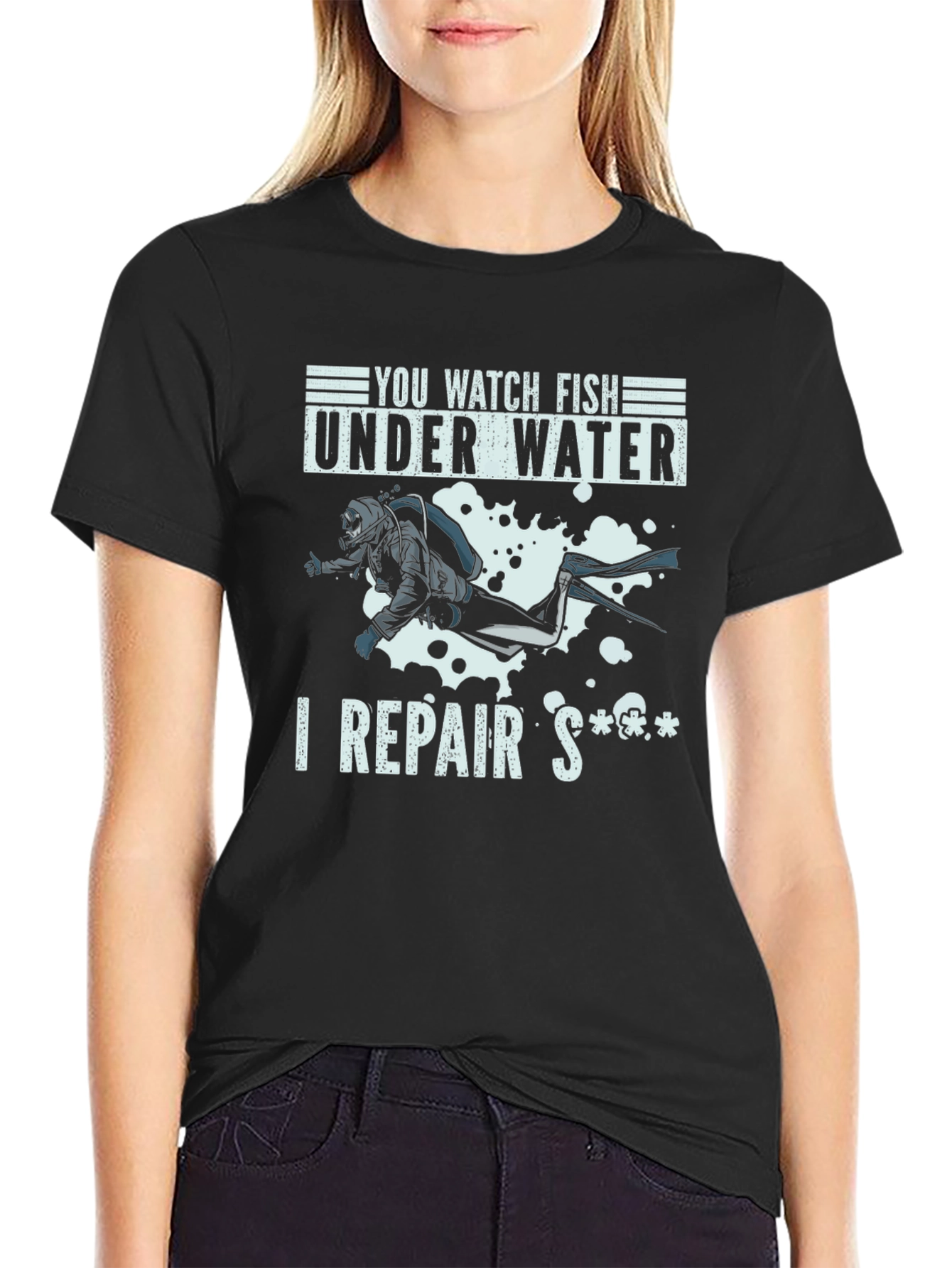 Black Funny Diver T-Shirt - I Repair Stuff view 2