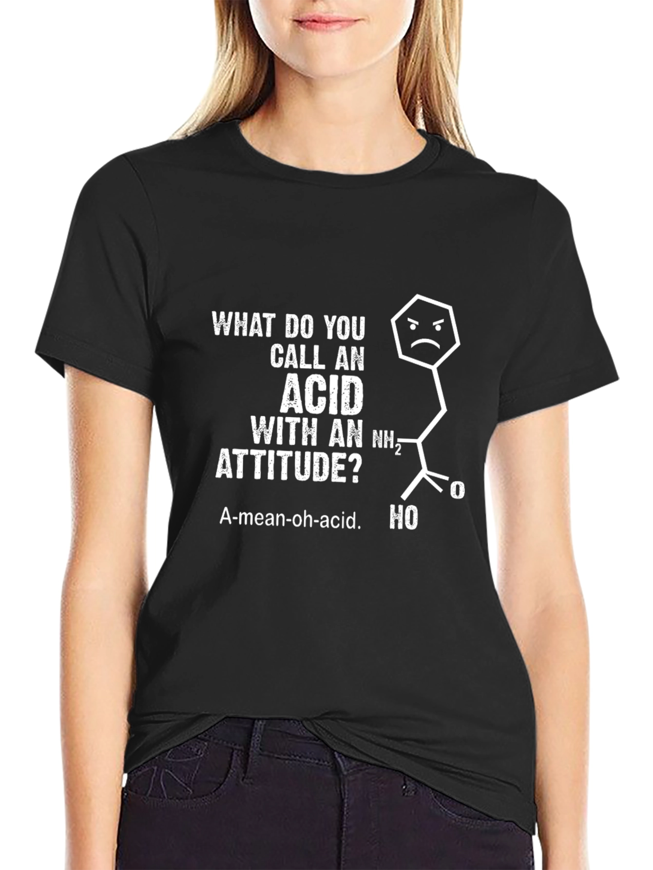 Black Funny Chemistry Pun T-Shirt: A-Mean-Oh Acid view 2