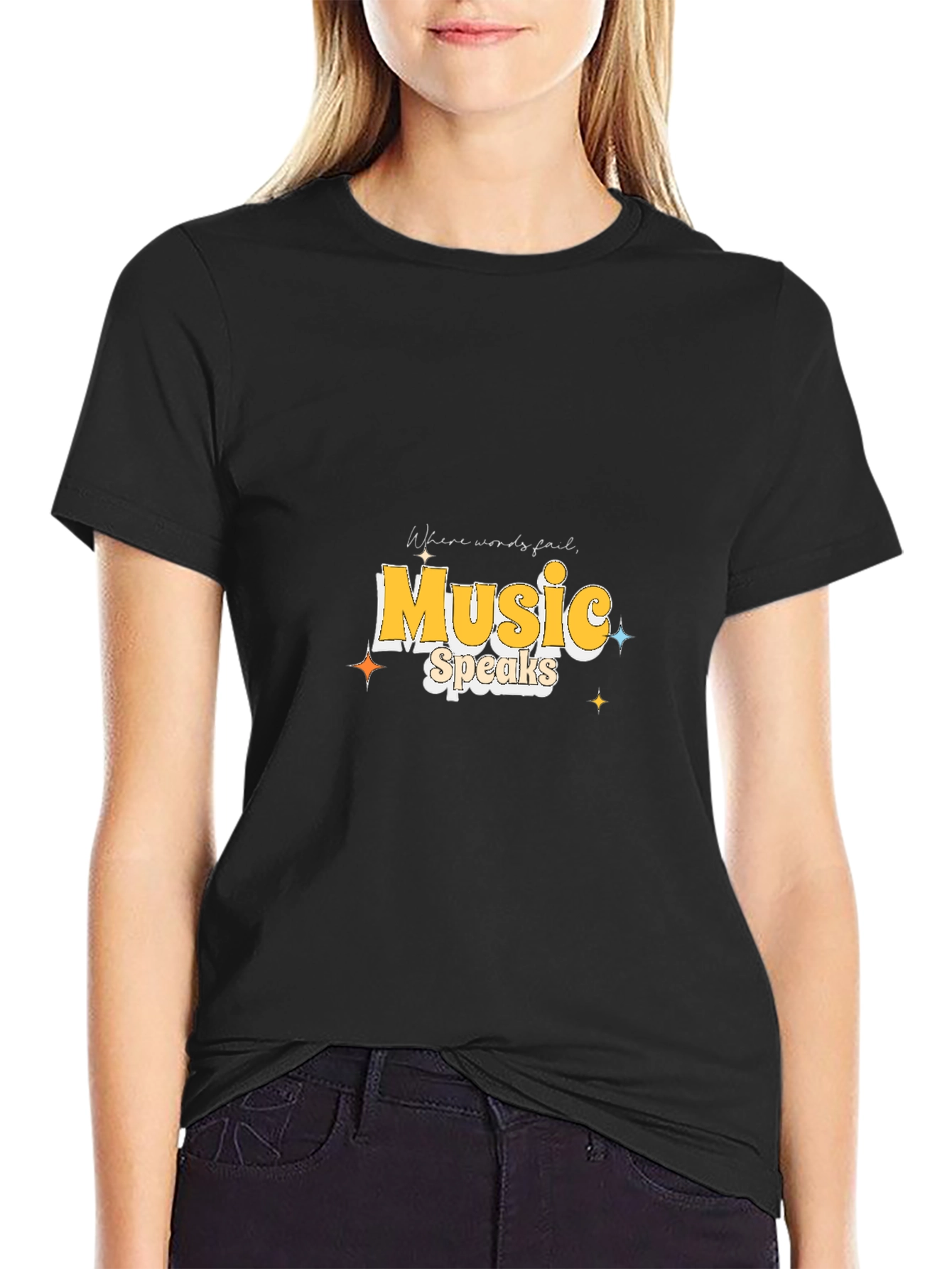 Black Music Speaks Graphic Tee - Black Cotton T-Shirt view 2