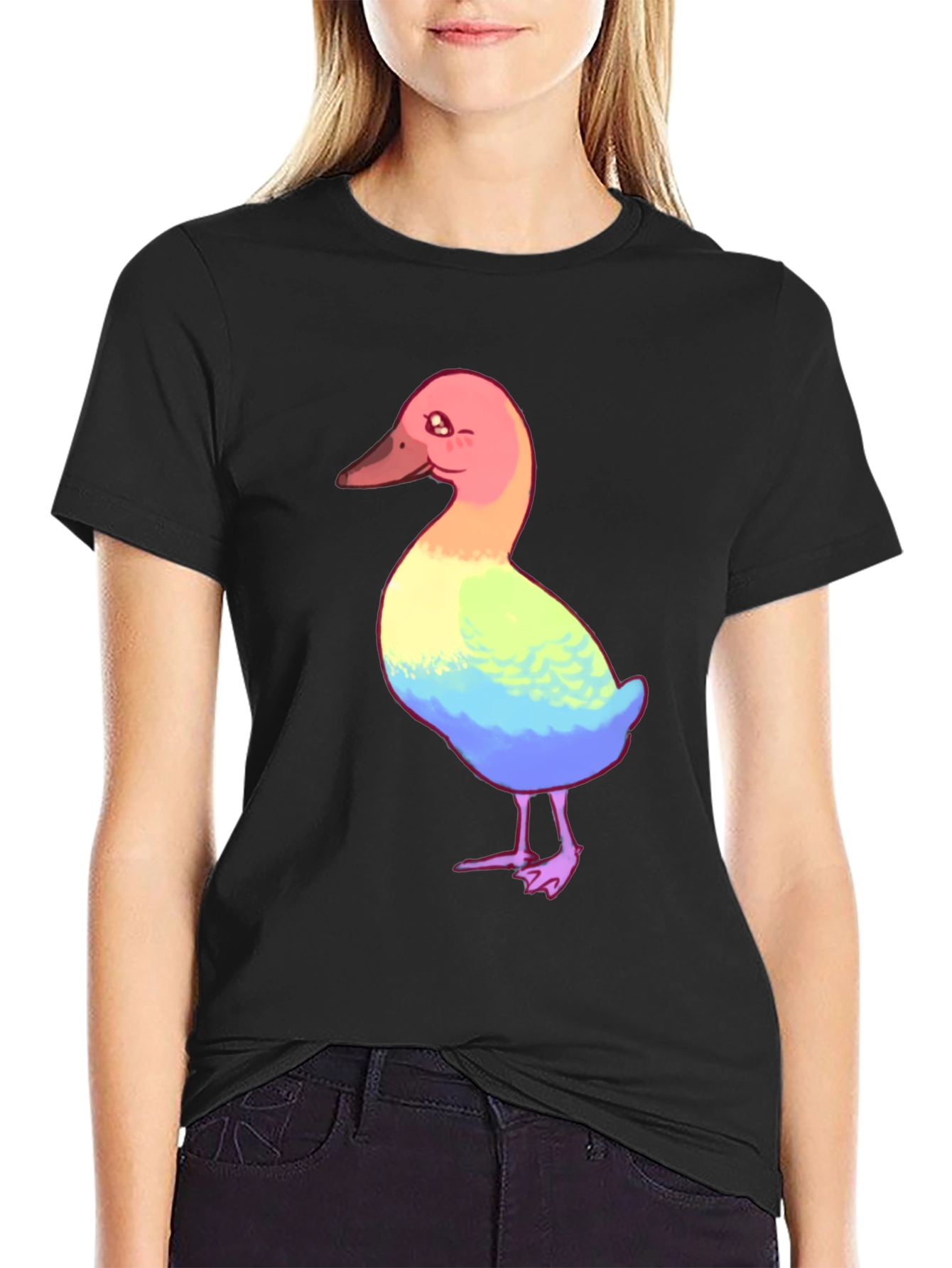 Black Rainbow Duck Graphic Tee - Unisex Cotton T-Shirt view 2