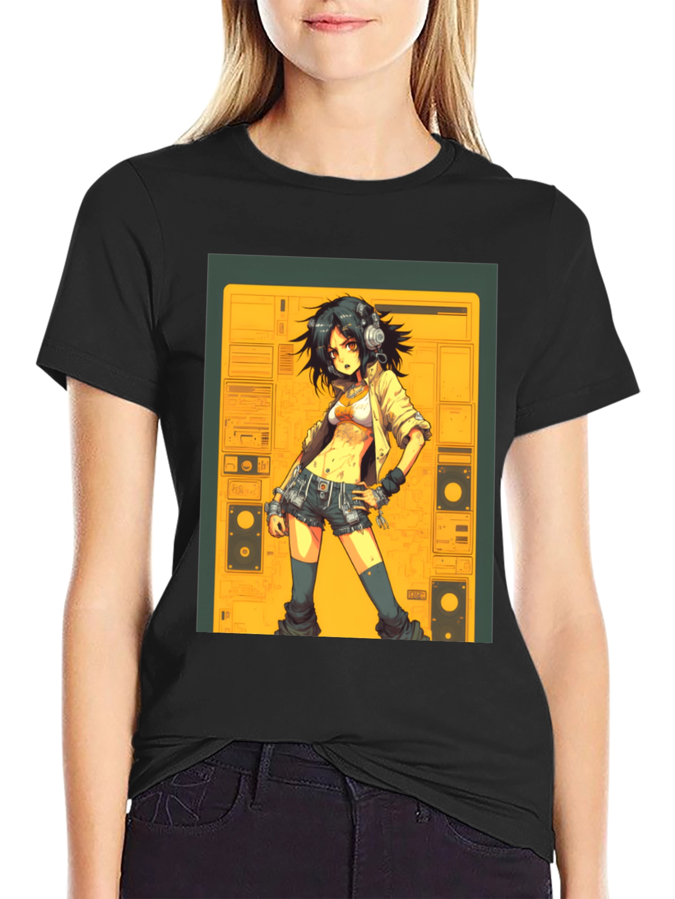 Black Anime Girl Graphic Tee - Black view 2