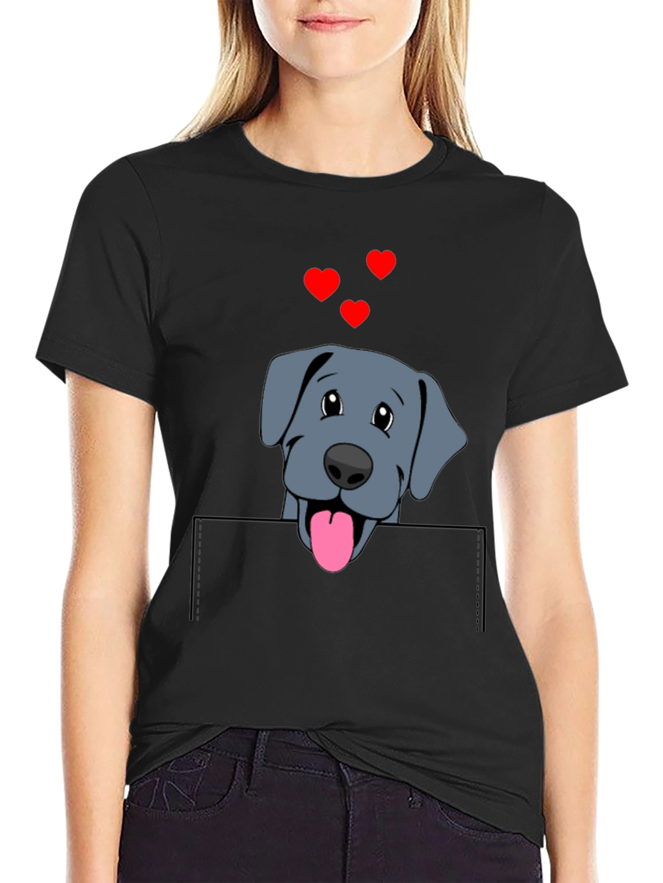 Black Cute Dog in Pocket T-Shirt view 2