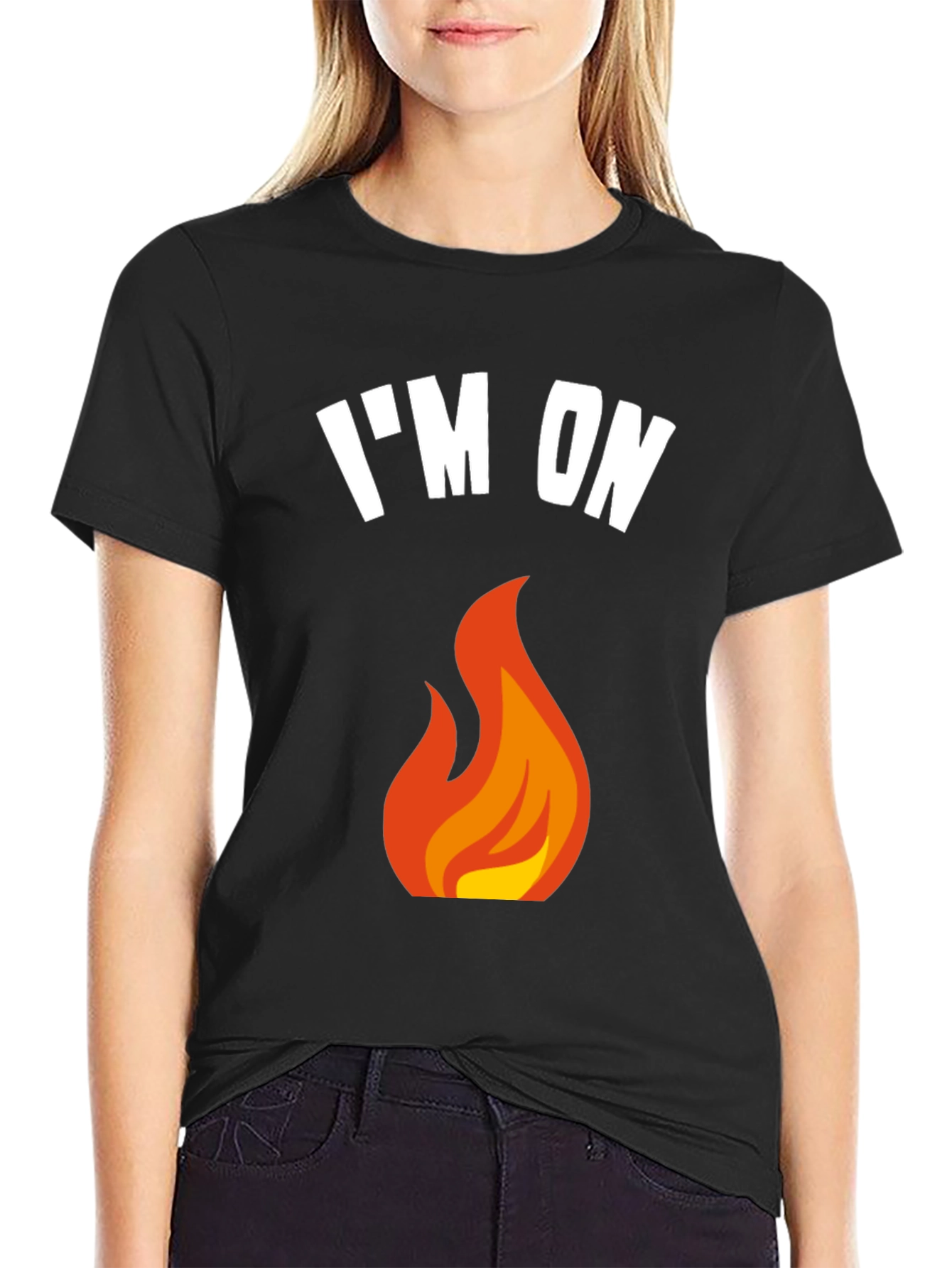 Black I'm On Fire Graphic T-Shirt - Black Crew Neck Tee view 2