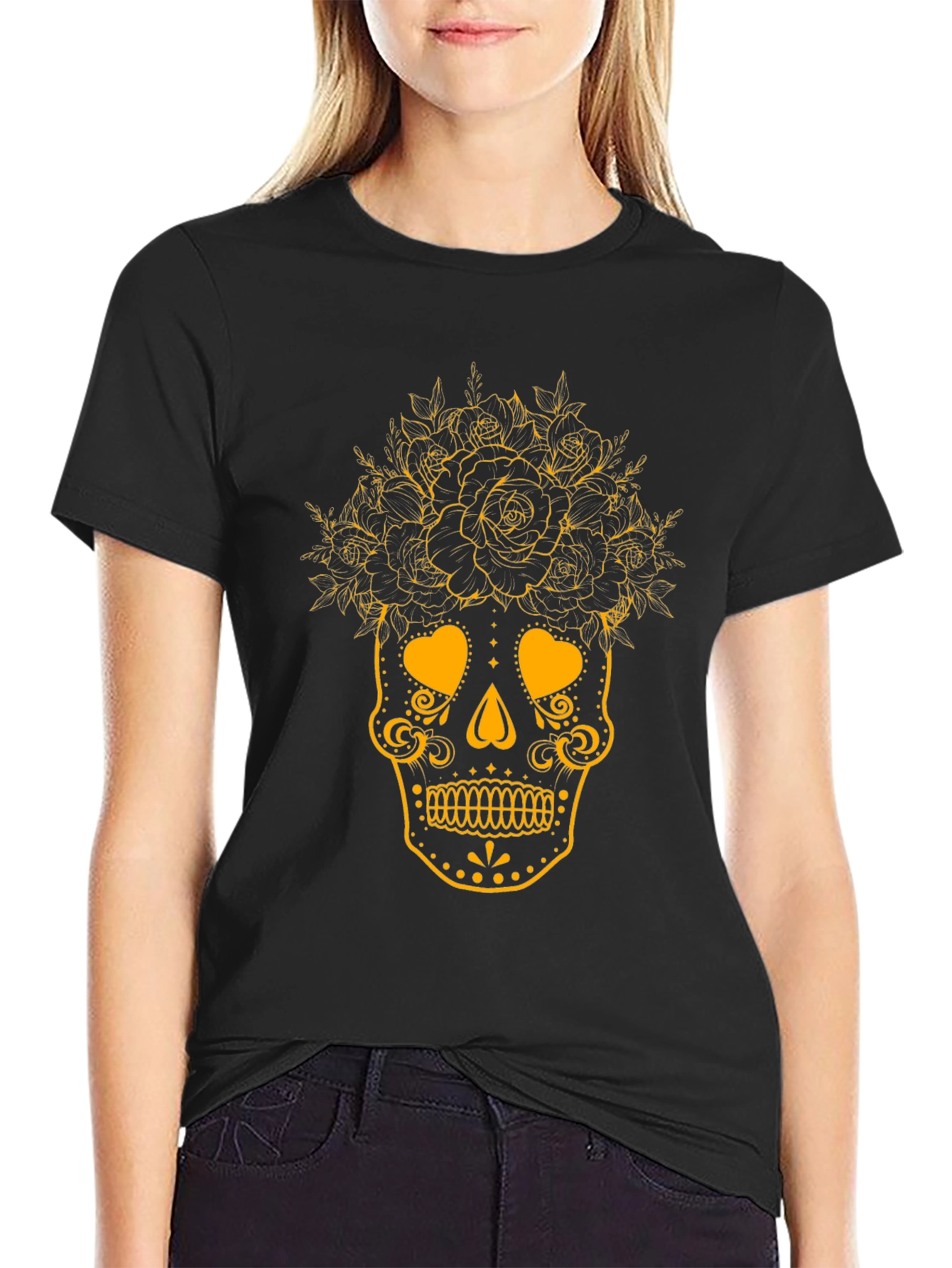 Black Skull and Roses Graphic Tee - Dia de los Muertos view 2
