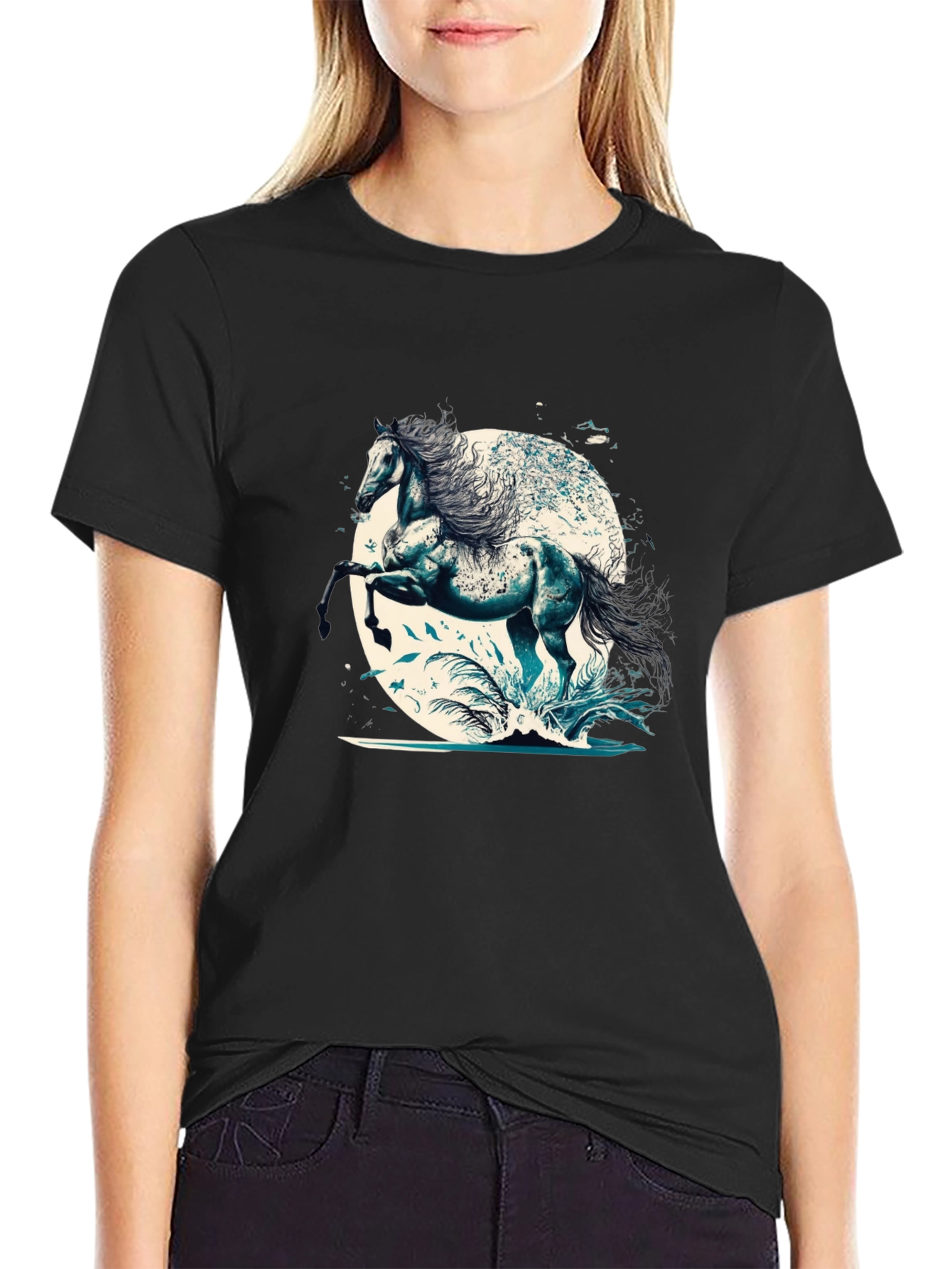 Black Majestic Horse Graphic T-Shirt view 2