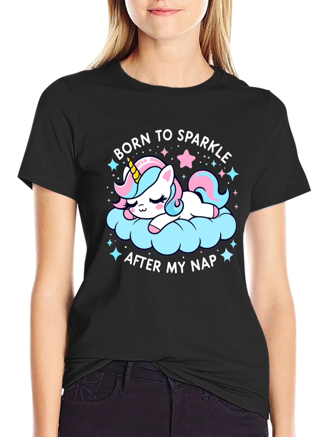 Black Born to Sparkle Unicorn Nap T-Shirt view 2