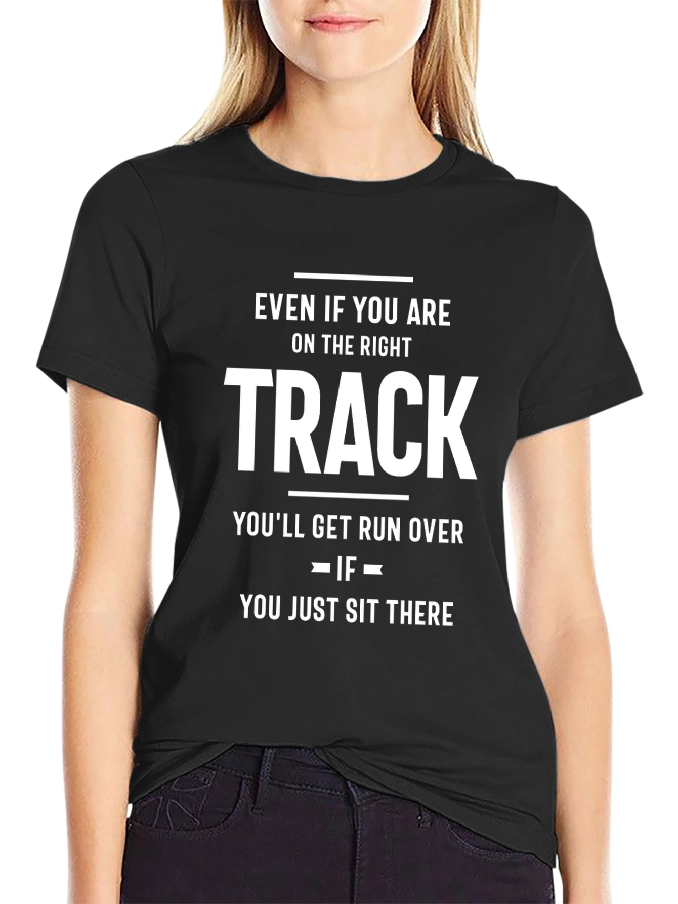 Black Right Track Graphic T-Shirt - Funny Motivational Tee view 2