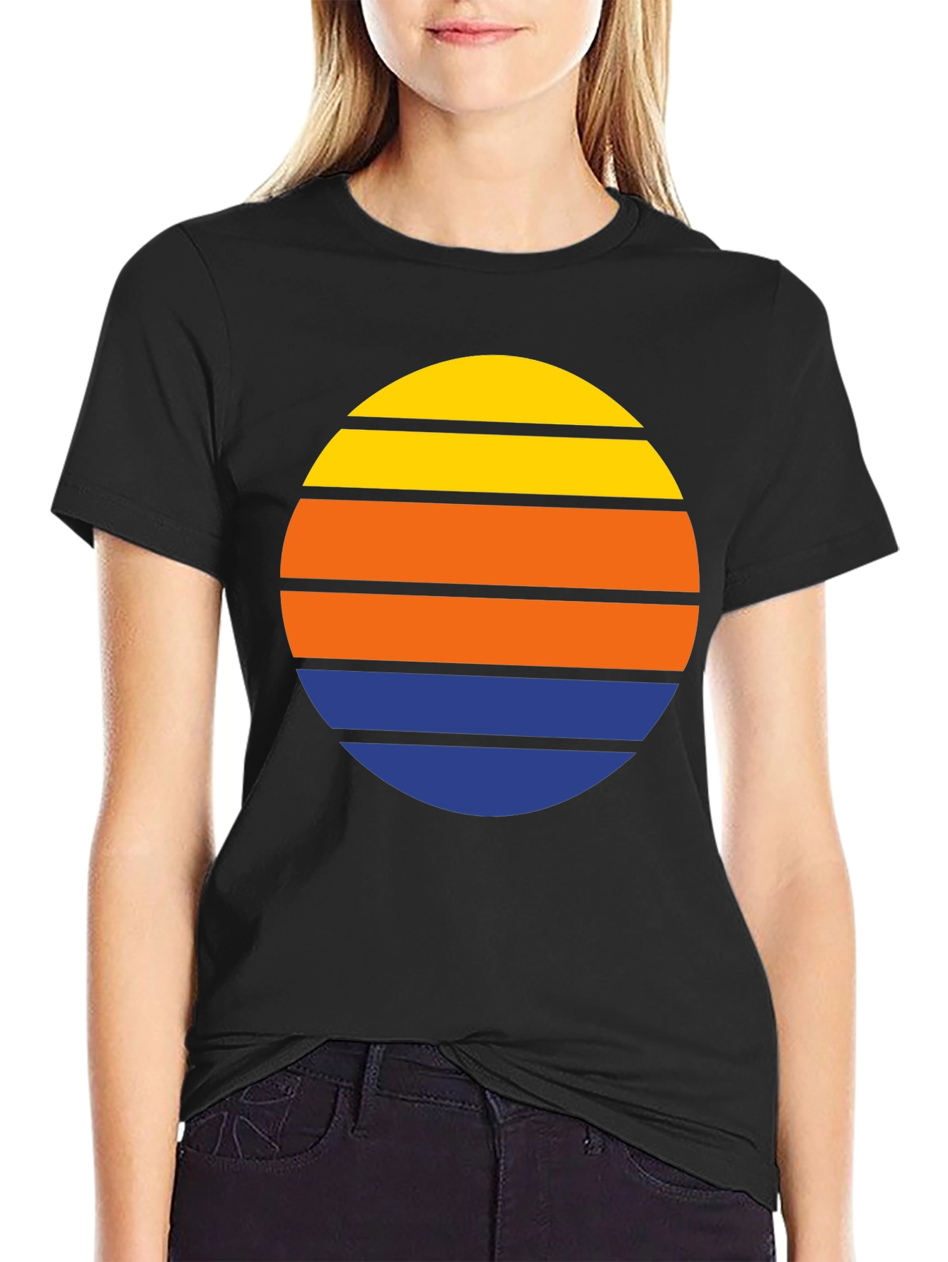 Black Retro Sunset Striped T-Shirt view 2