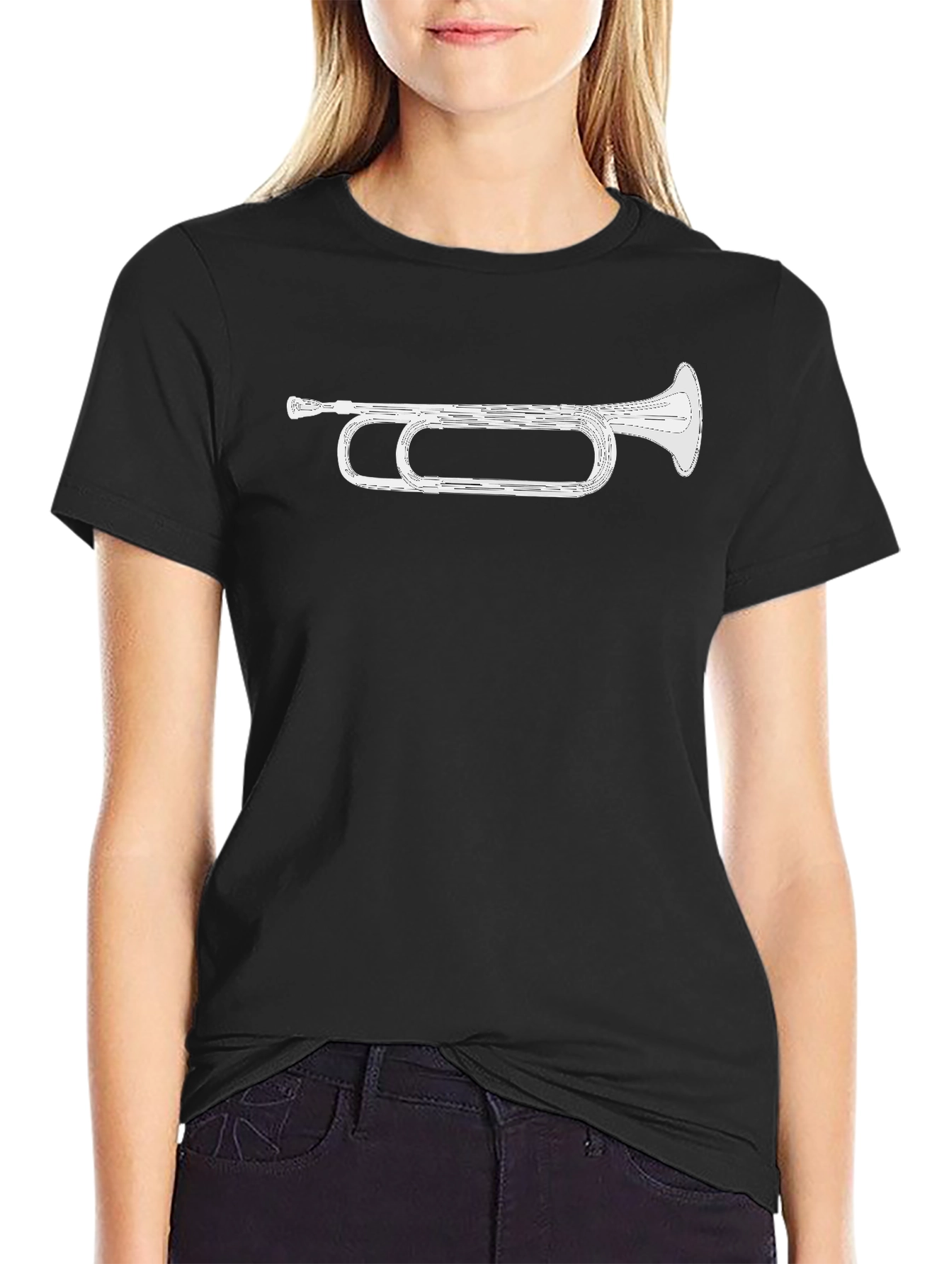 Black Bugle Graphic Tee - Musical Instrument T-Shirt view 2