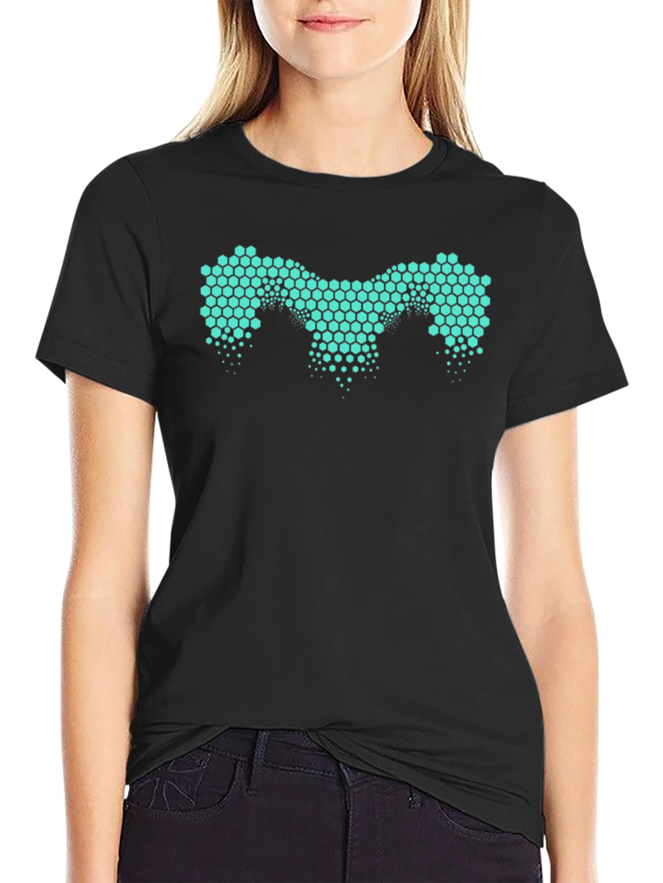 Black Honeycomb Pattern Tee - Modern Design view 2