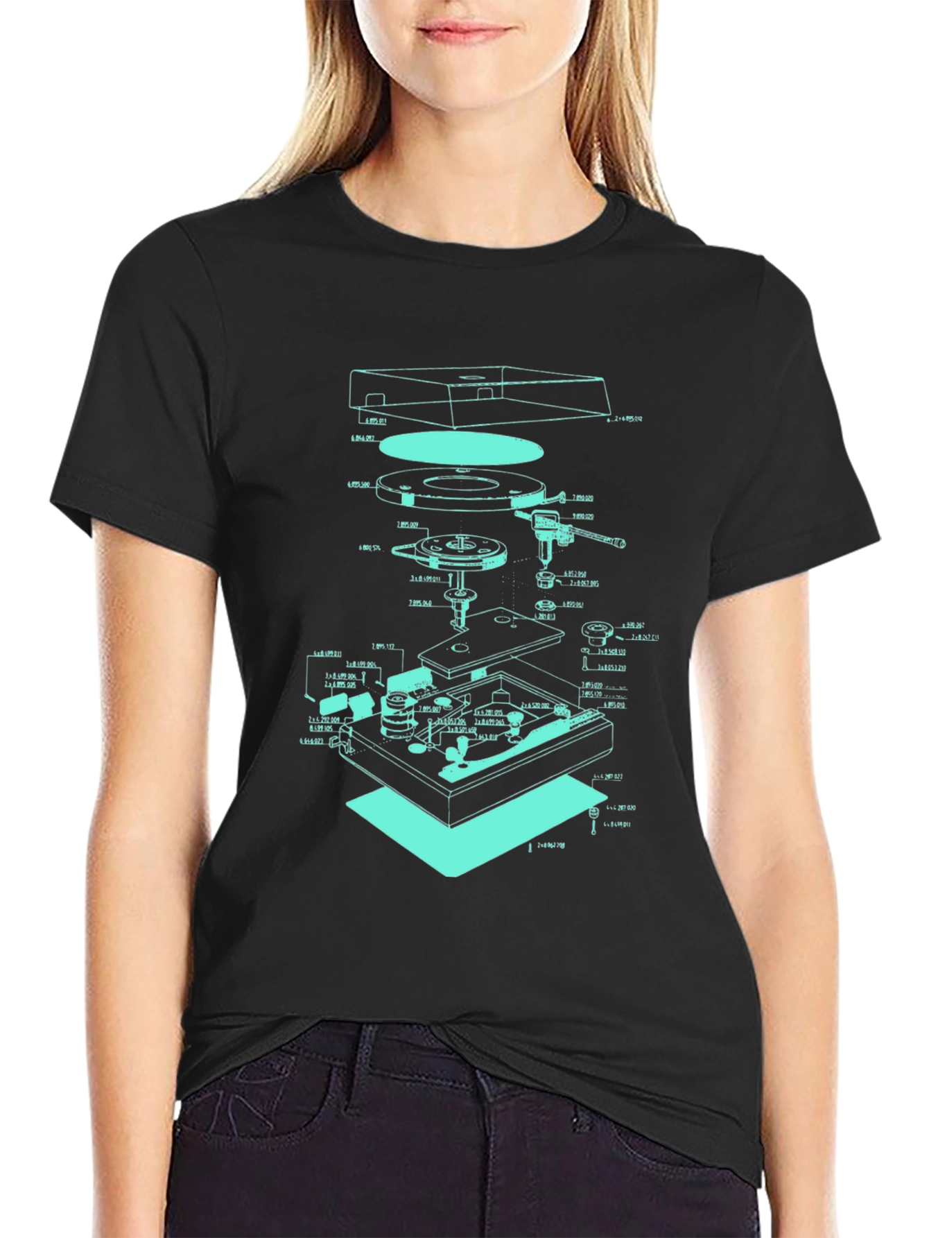 Turntable Schematic Graphic Tee - Cool Music Lover Design - 2