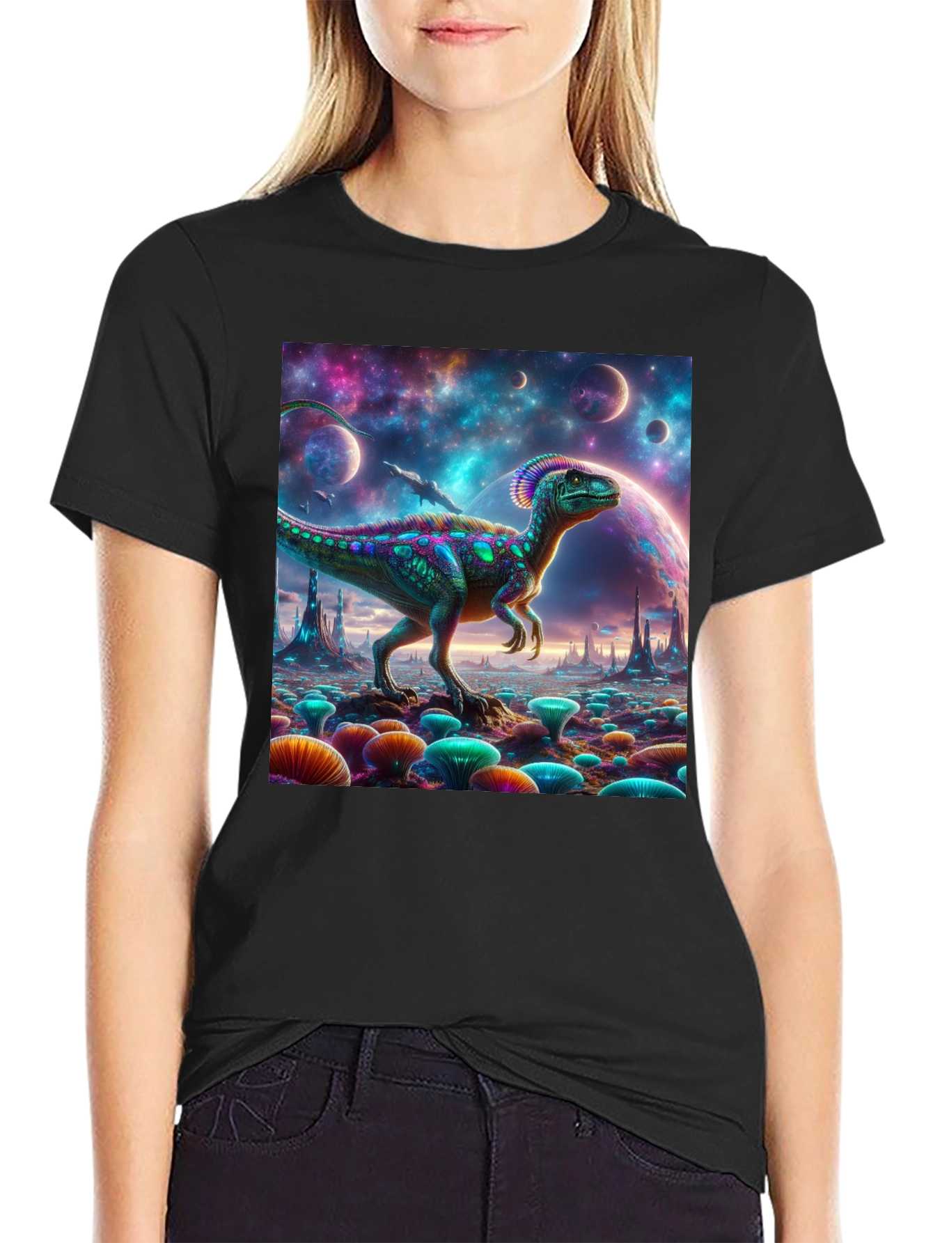 Black Dino Galaxy T-Shirt view 2