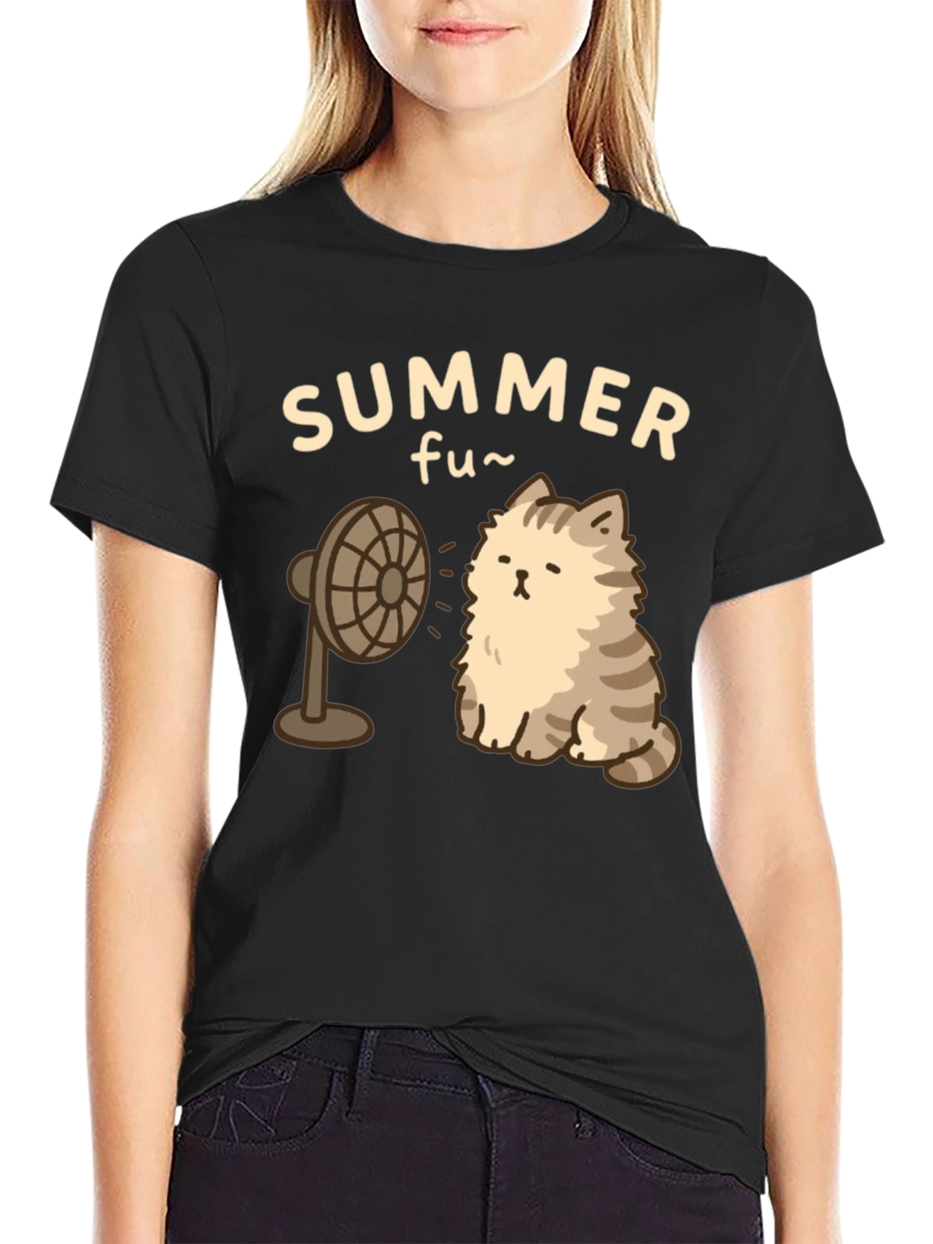 Black Summer Fun Cat T-Shirt view 2