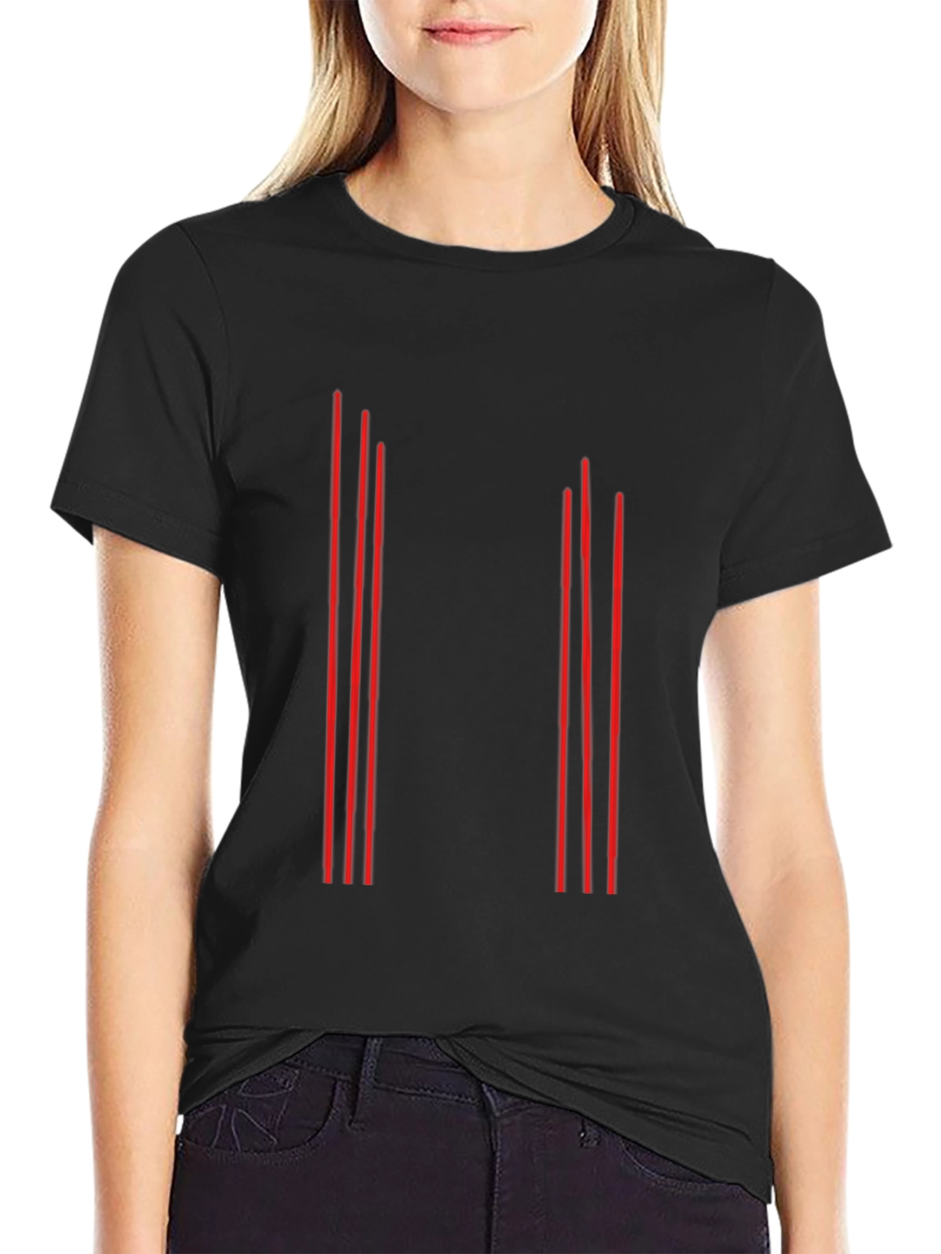Black Modern Minimalist Vertical Line Graphic Tee - Black view 2