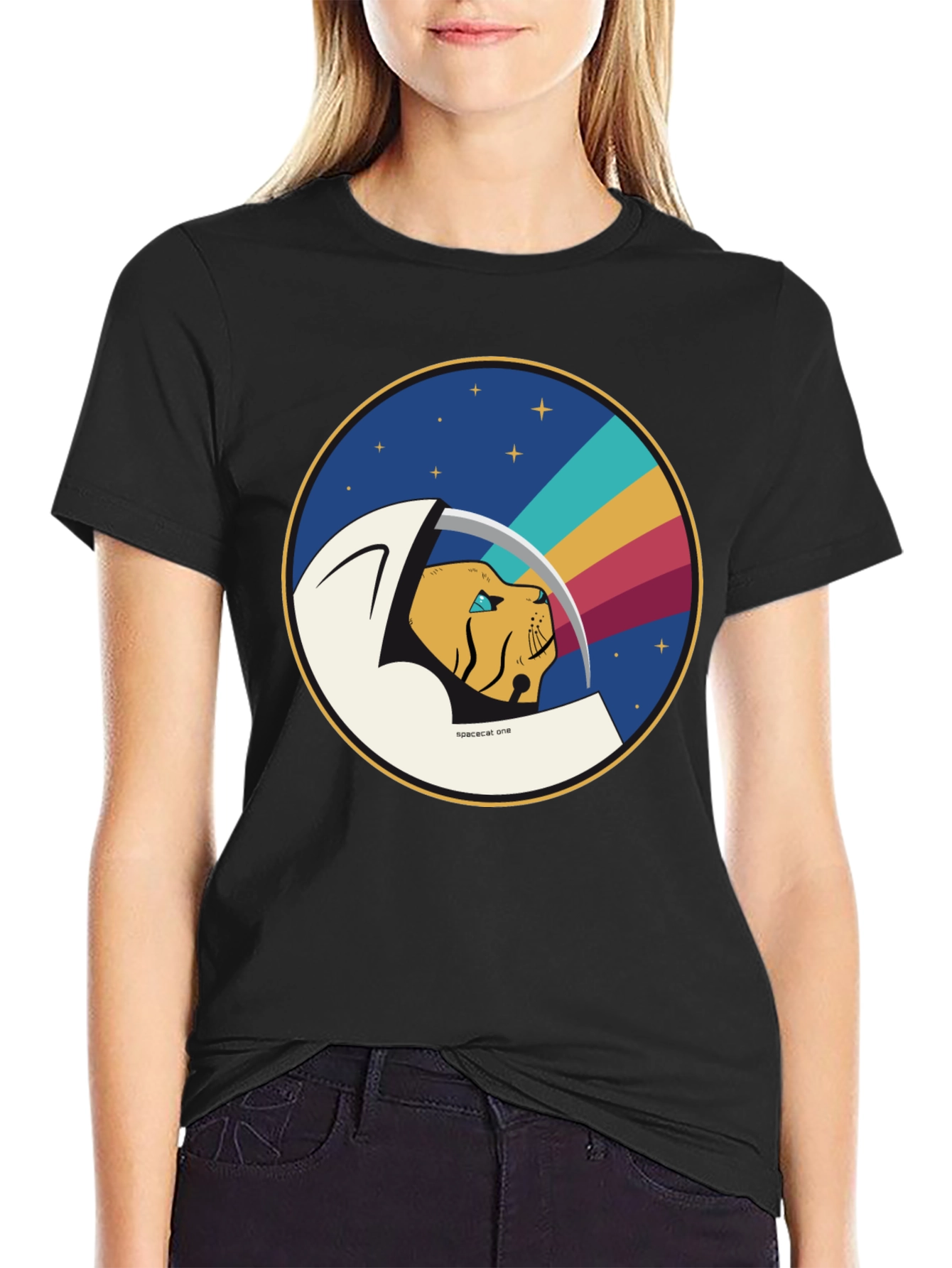 Black Space Cat One Graphic T-Shirt view 2