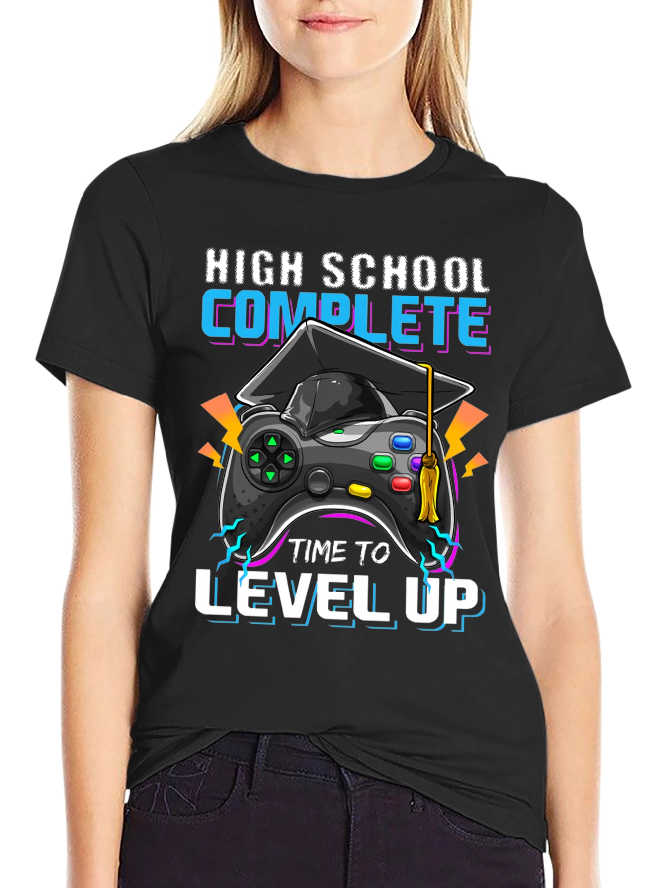 Black High School Complete Level Up Gamer T-Shirt view 2