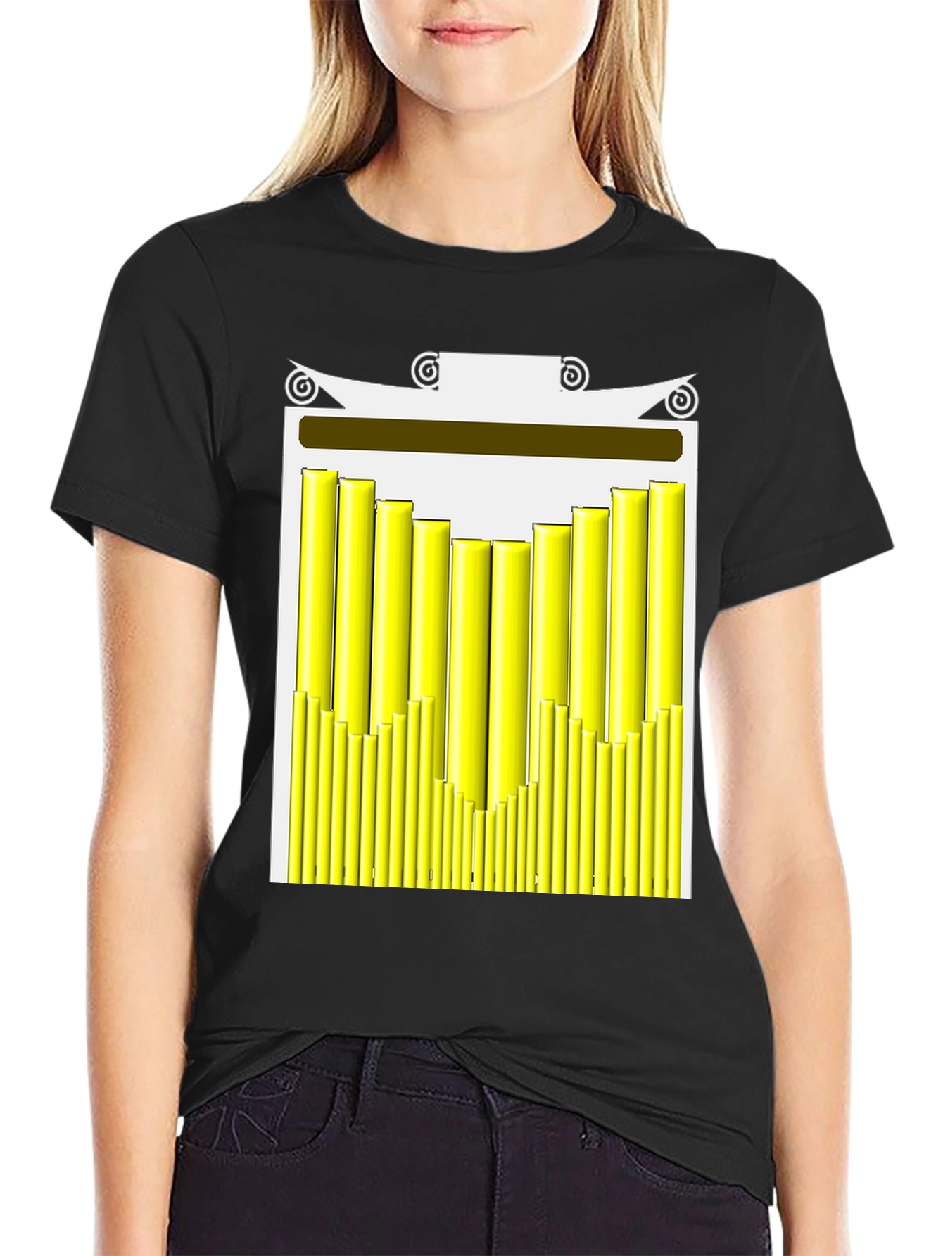 Black Abstract Graphic Tee - Modern Yellow Bars Design view 2