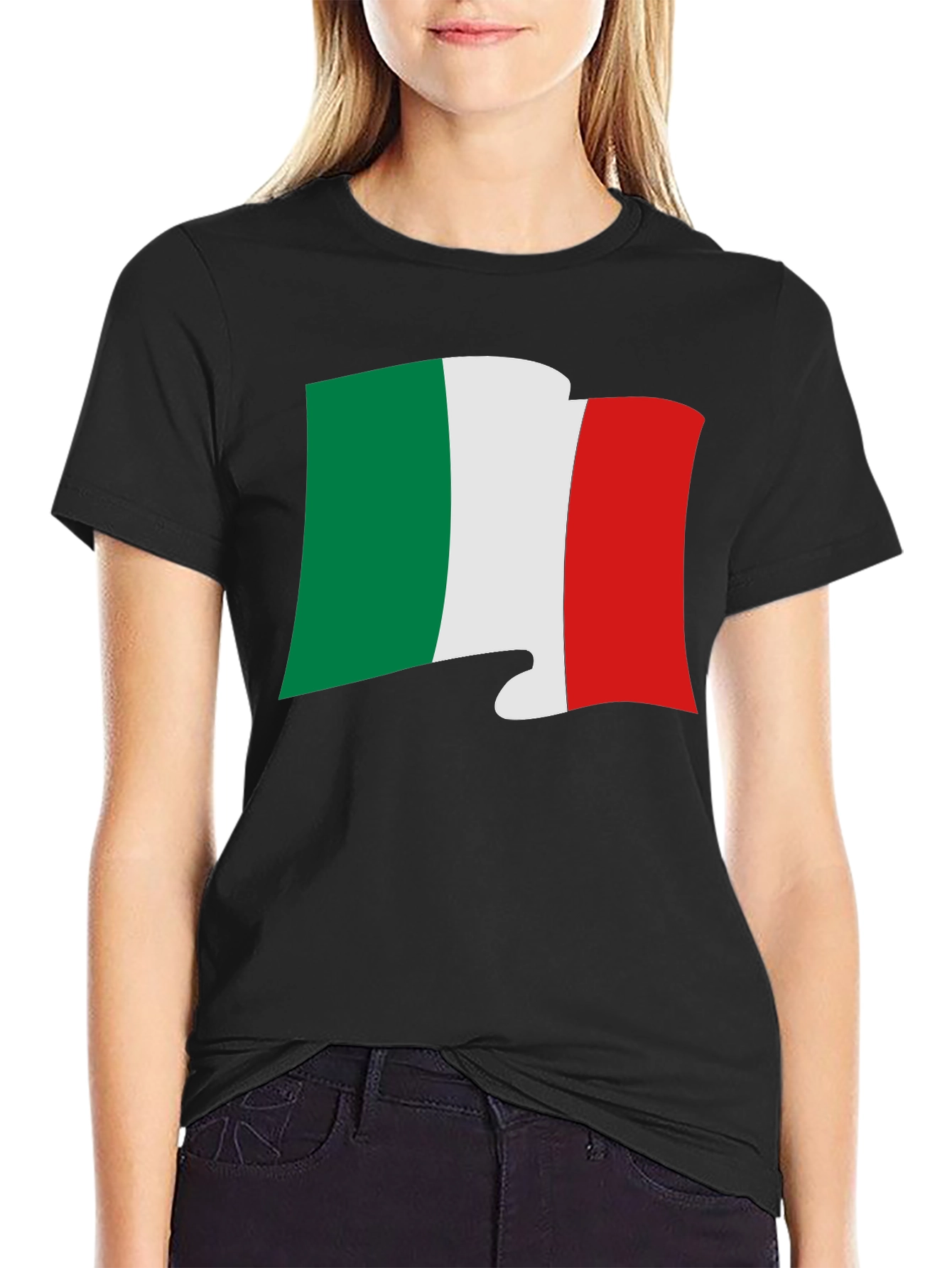 Black Italy Flag Graphic Tee - Black Italian Pride T-Shirt view 2