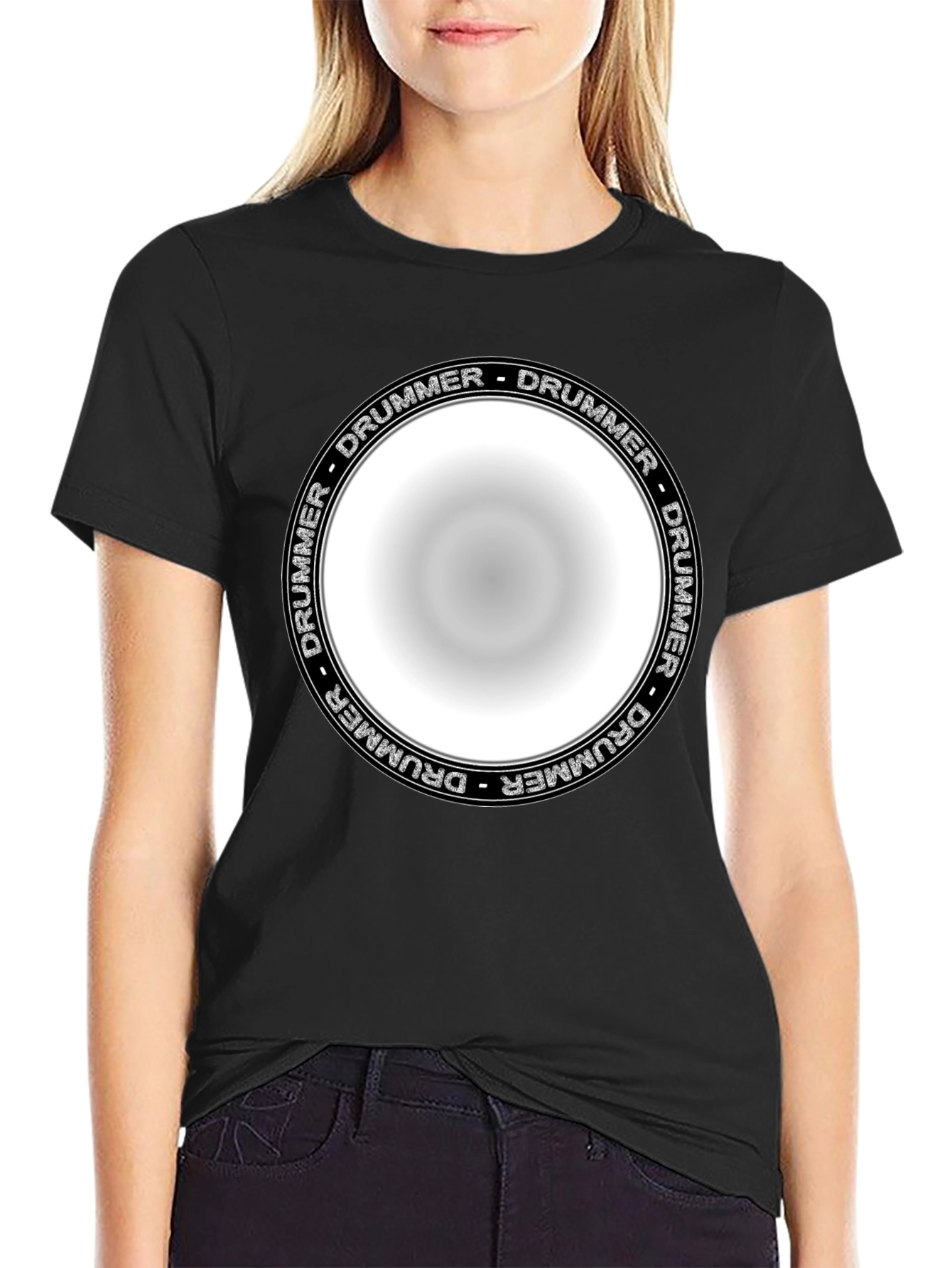 Black Drummer Circle Graphic T-Shirt - Unisex Black Tee view 2