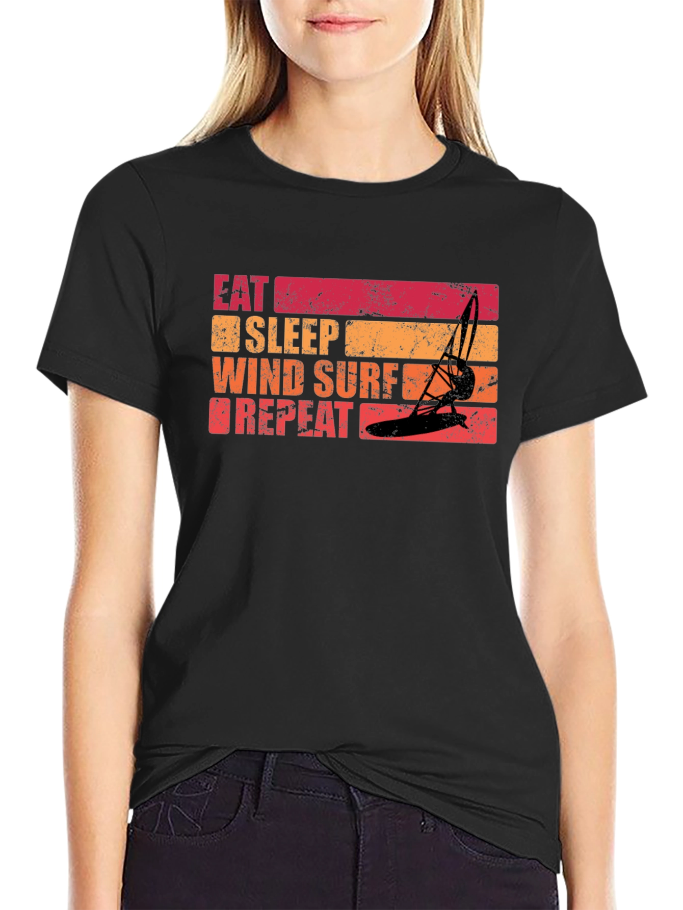 Black Eat Sleep Windsurf Repeat Graphic Tee view 2