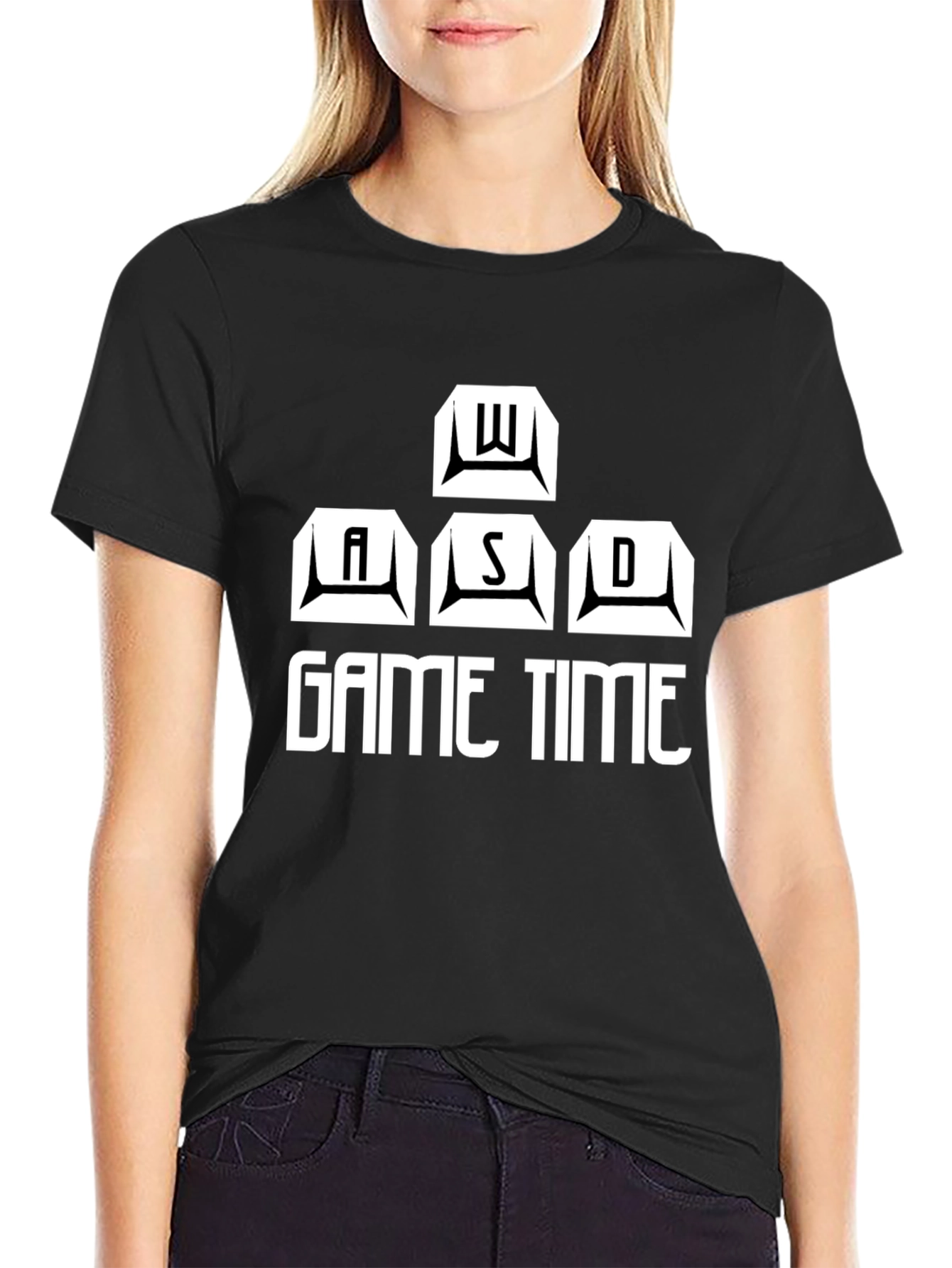 Black Game Time Black T-Shirt - WASD Gamer Design view 2