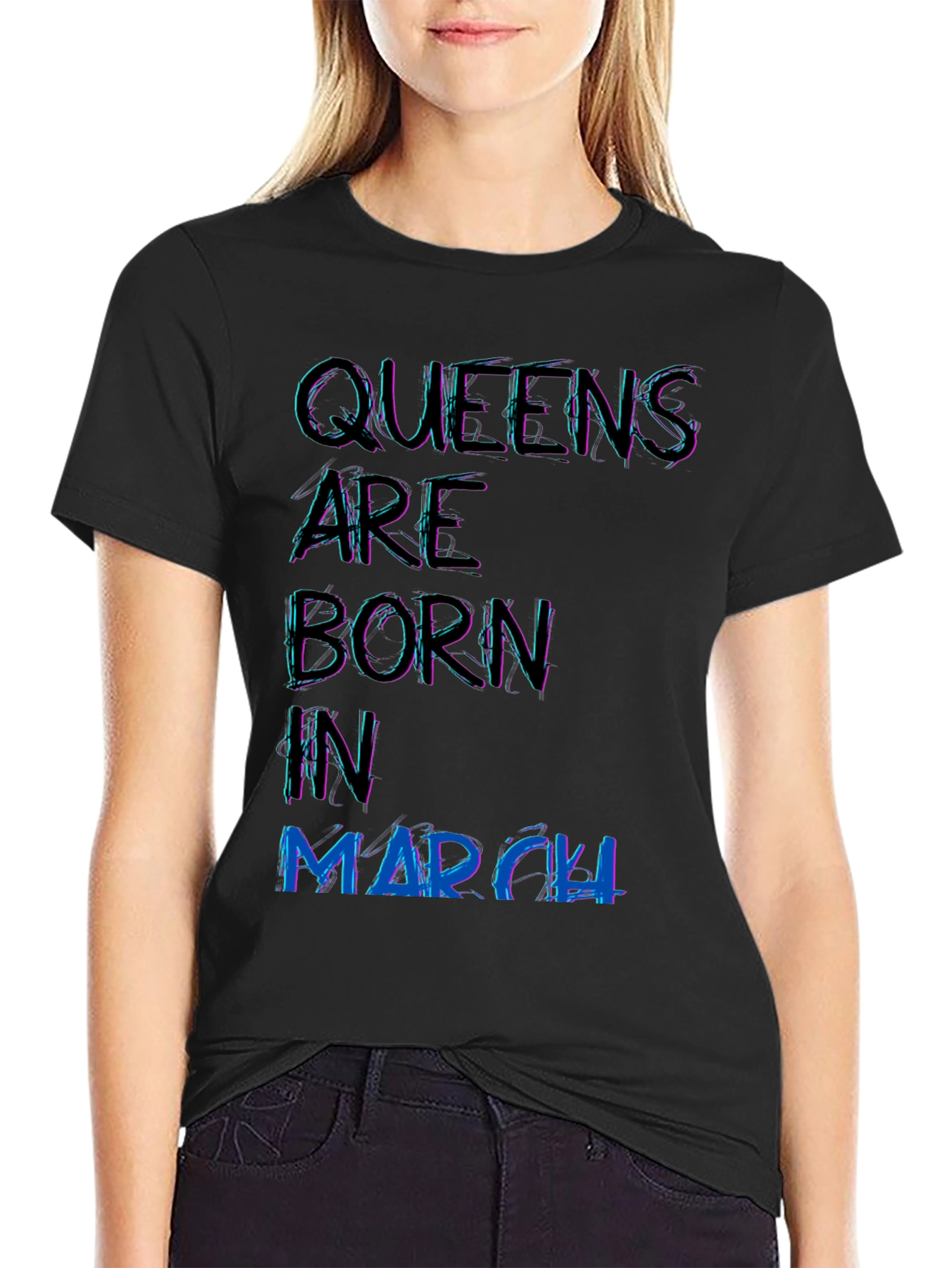 Black Queens are Born in March Black T-Shirt view 2