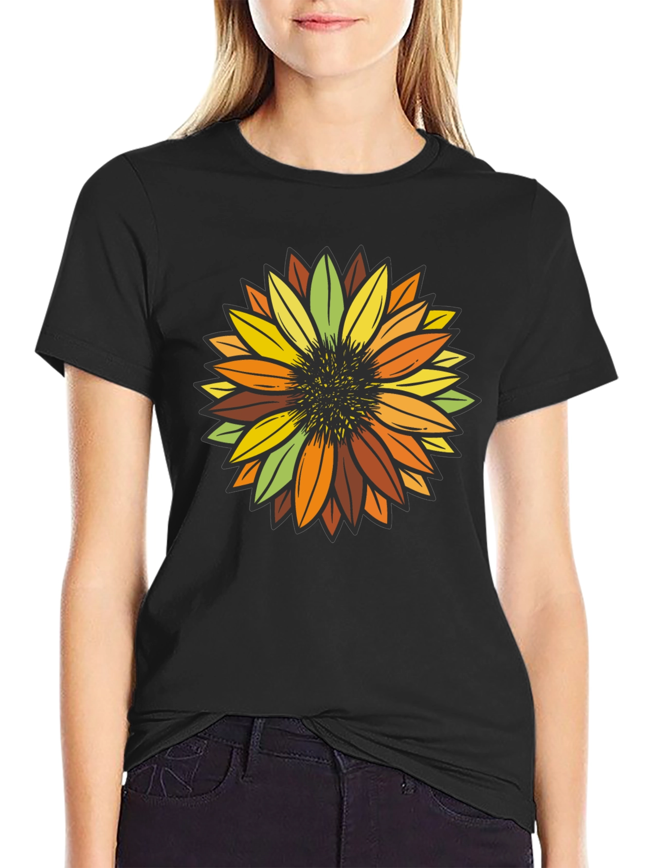 Black Sunflower Graphic Print T-Shirt view 2