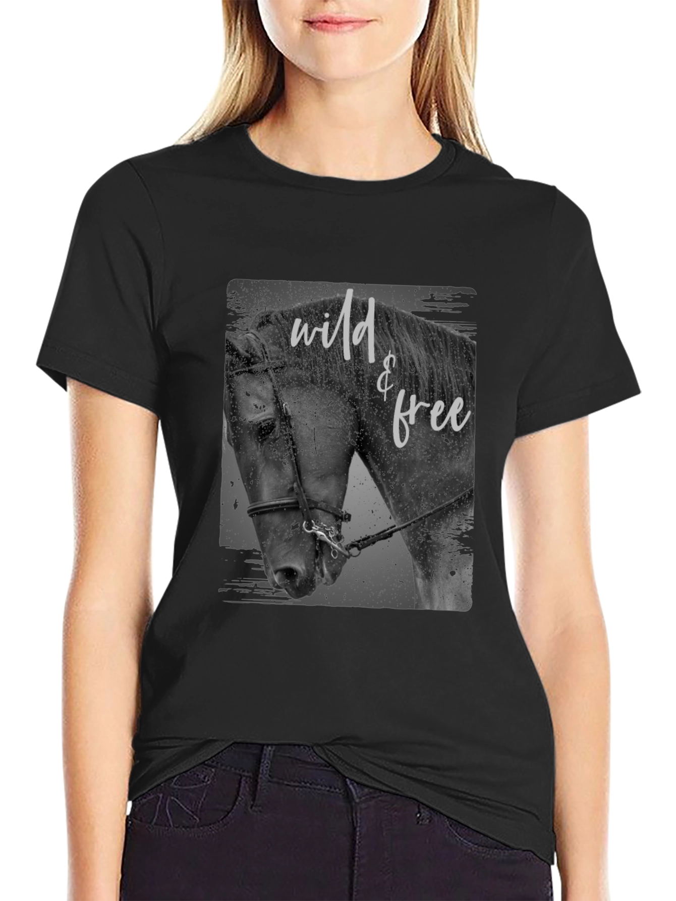 Black Wild & Free Horse Graphic Tee - Black view 2