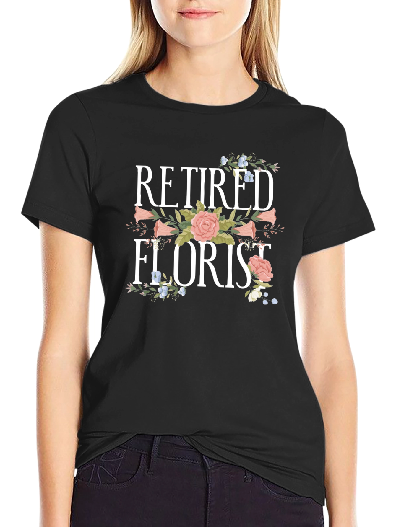 Black Retired Florist T-Shirt, Floral Design view 2