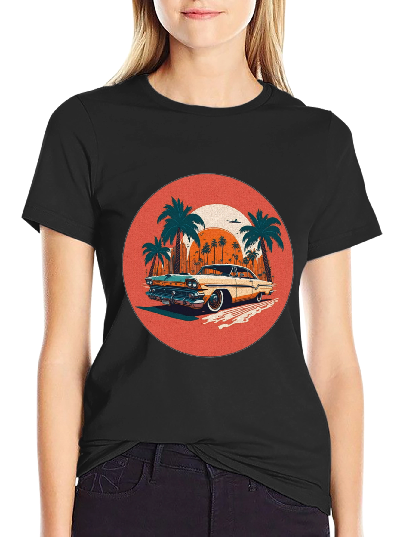 Black Retro Car & Palms Graphic Tee view 2