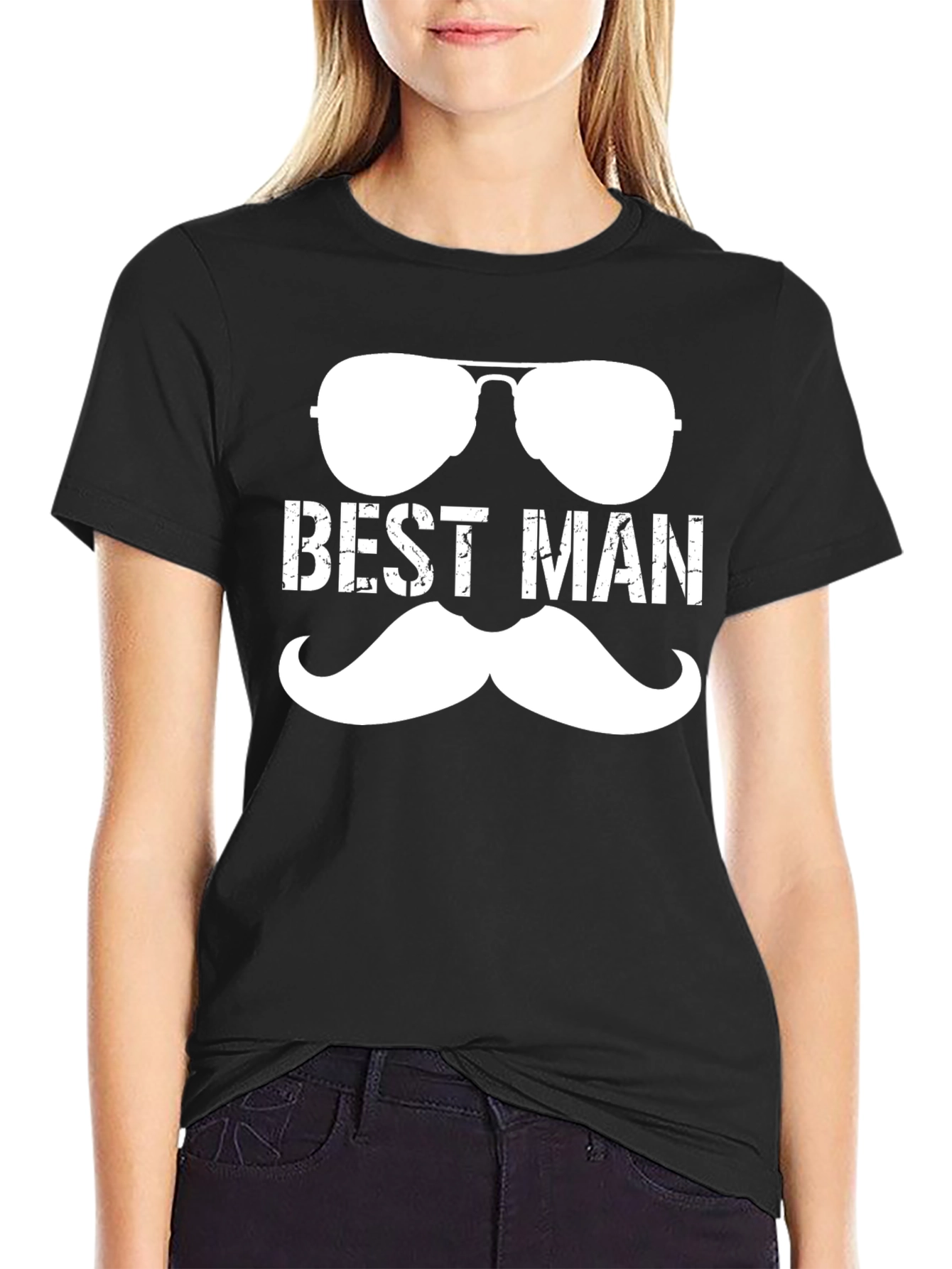 Black Best Man Sunglasses & Mustache Graphic Tee view 2