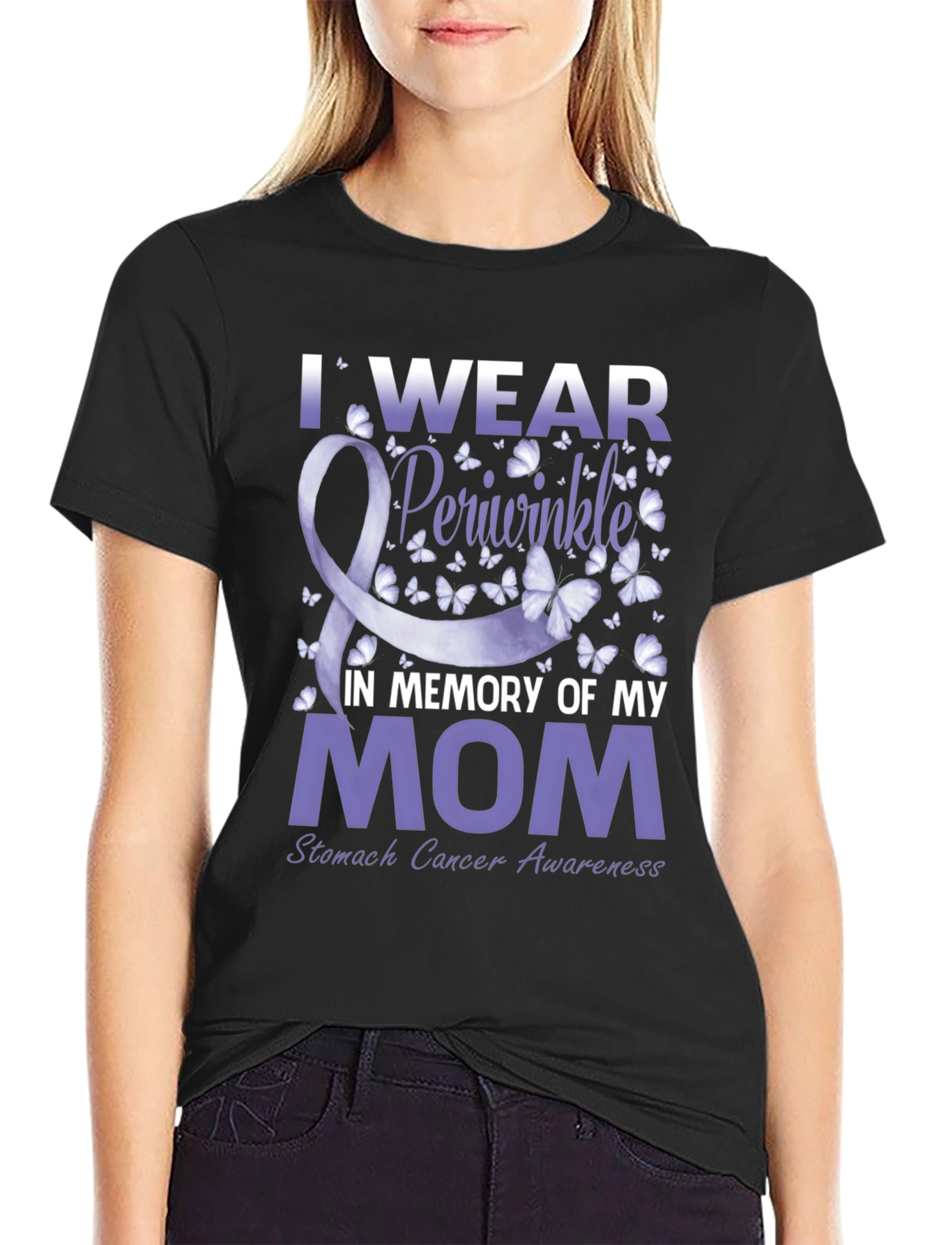 Black I Wear Periwinkle Stomach Cancer Awareness T-Shirt view 2