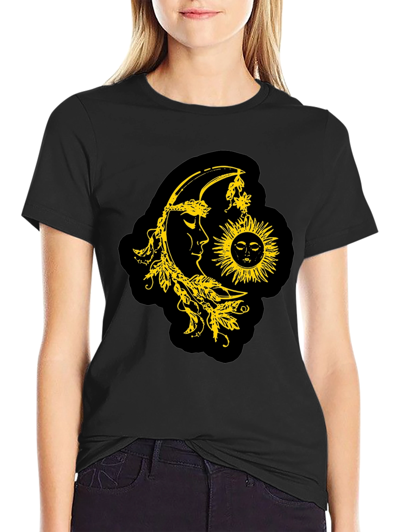 Black Celestial Sun & Moon Graphic T-Shirt - Black view 2
