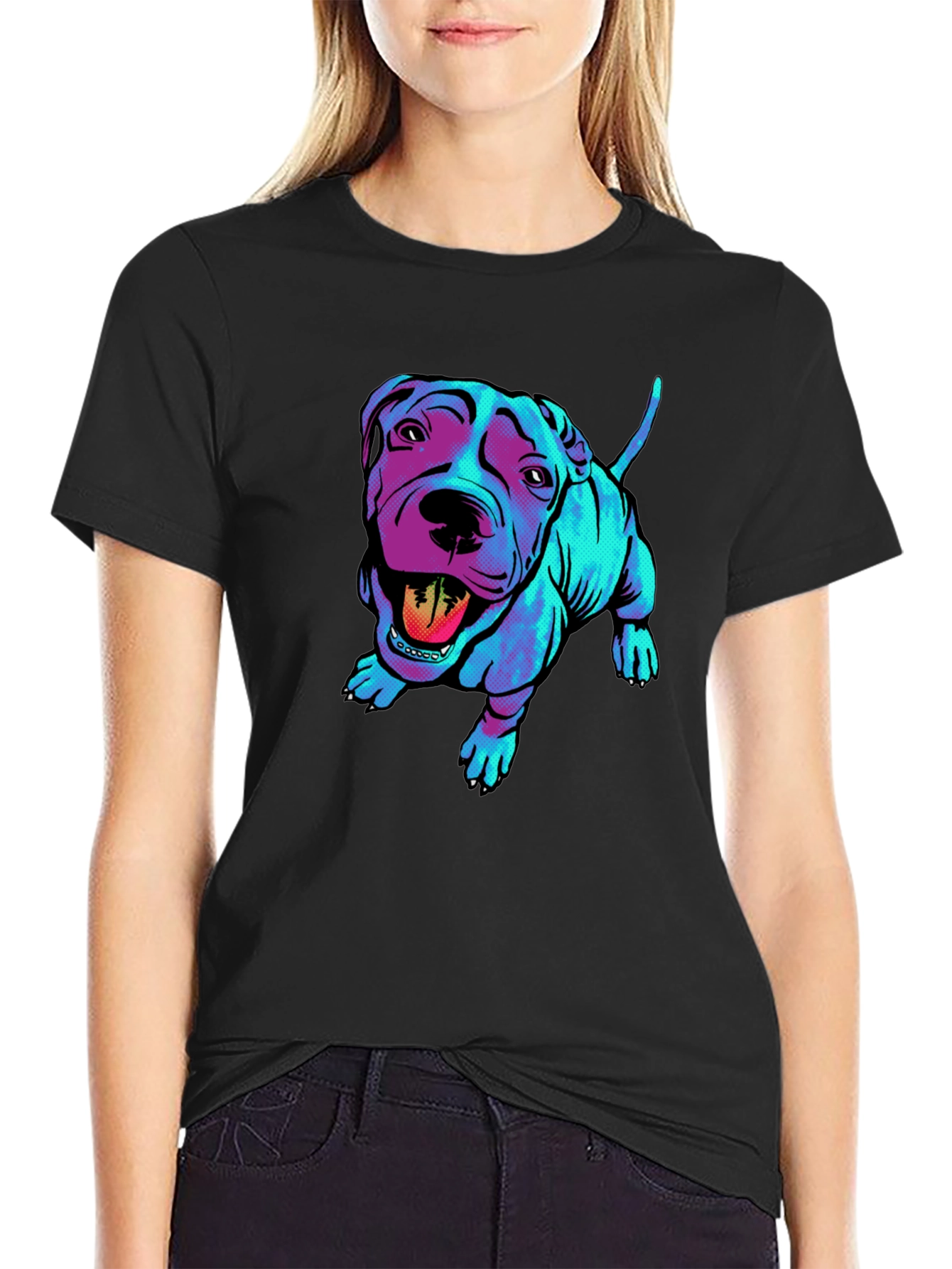 Black Cool Pitbull Graphic Tee - Stylish Black Shirt view 2