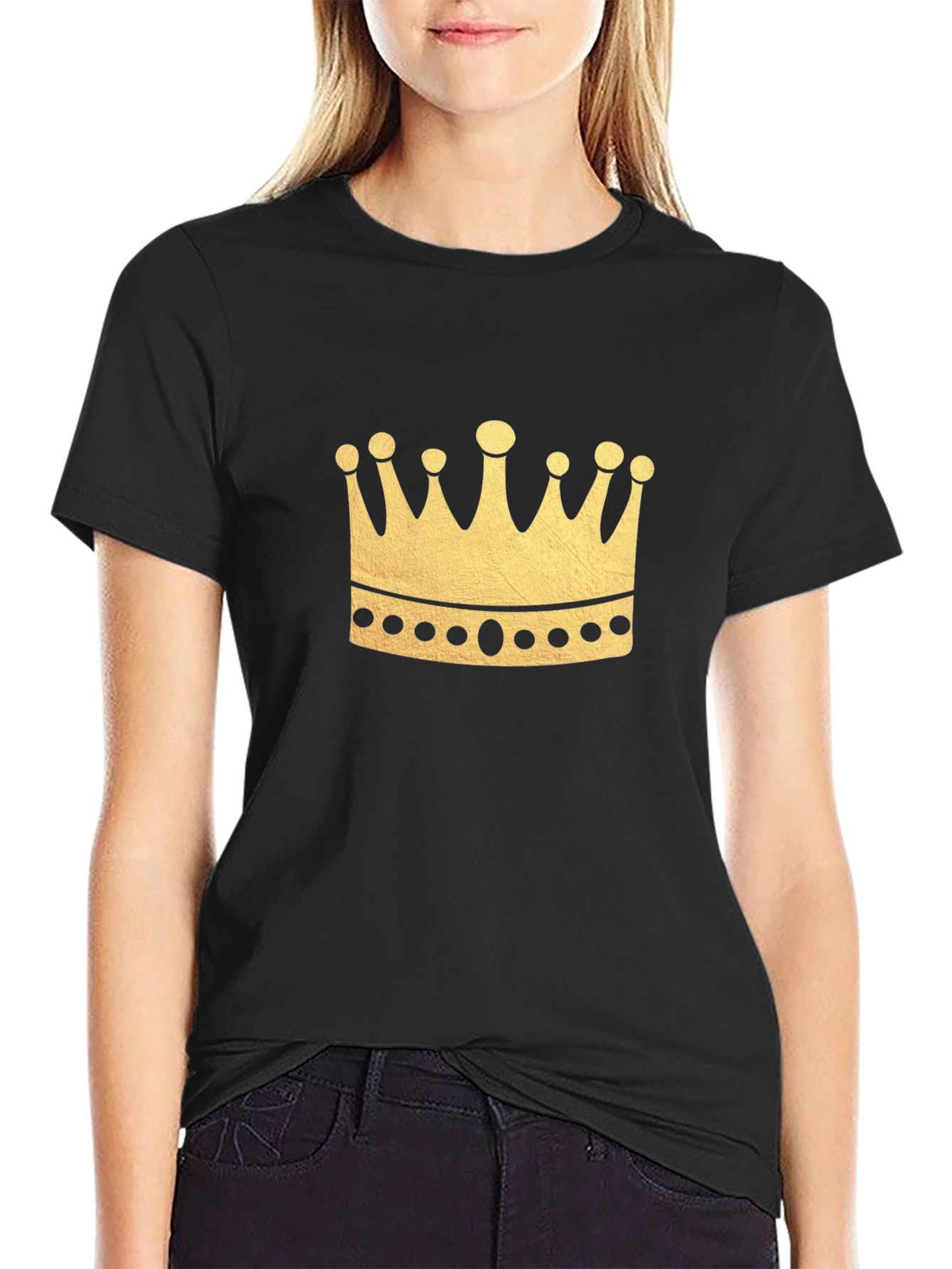 Black Crown Graphic Tee - Black Cotton Casual Style view 2