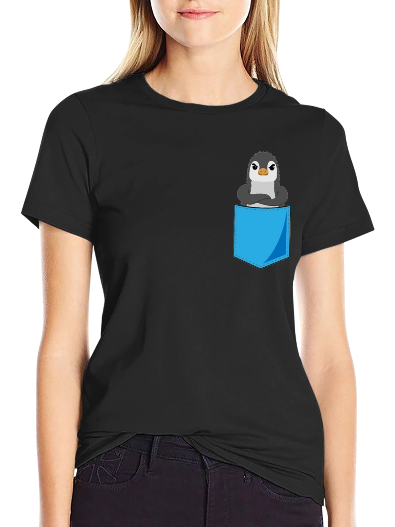 Black Penguin Pocket T-Shirt - Cute Graphic Tee view 2