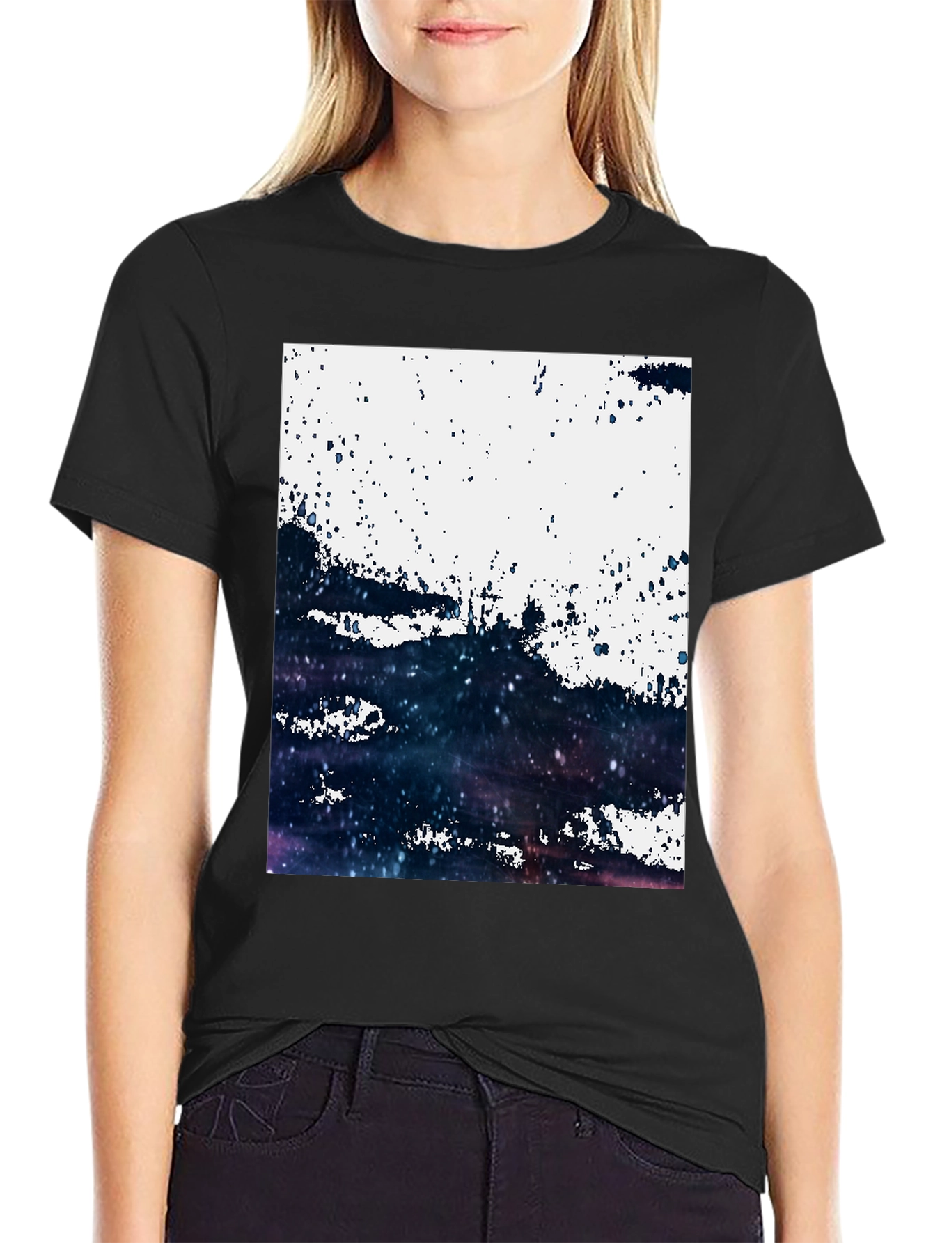 Black Abstract Galaxy T-Shirt: Modern Art Tee view 2