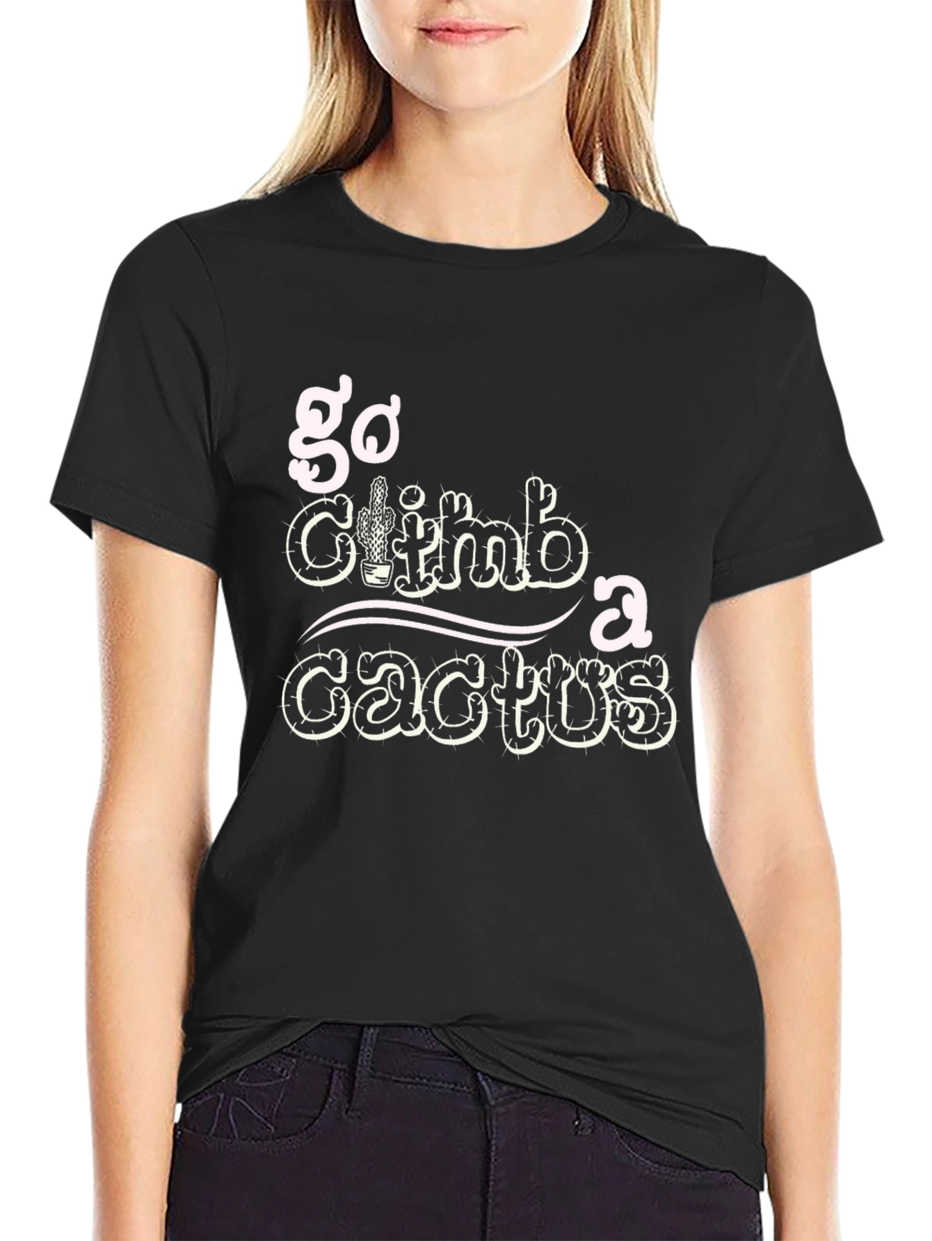 Black Go Climb a Cactus T-Shirt - Graphic Print Black Tee view 2