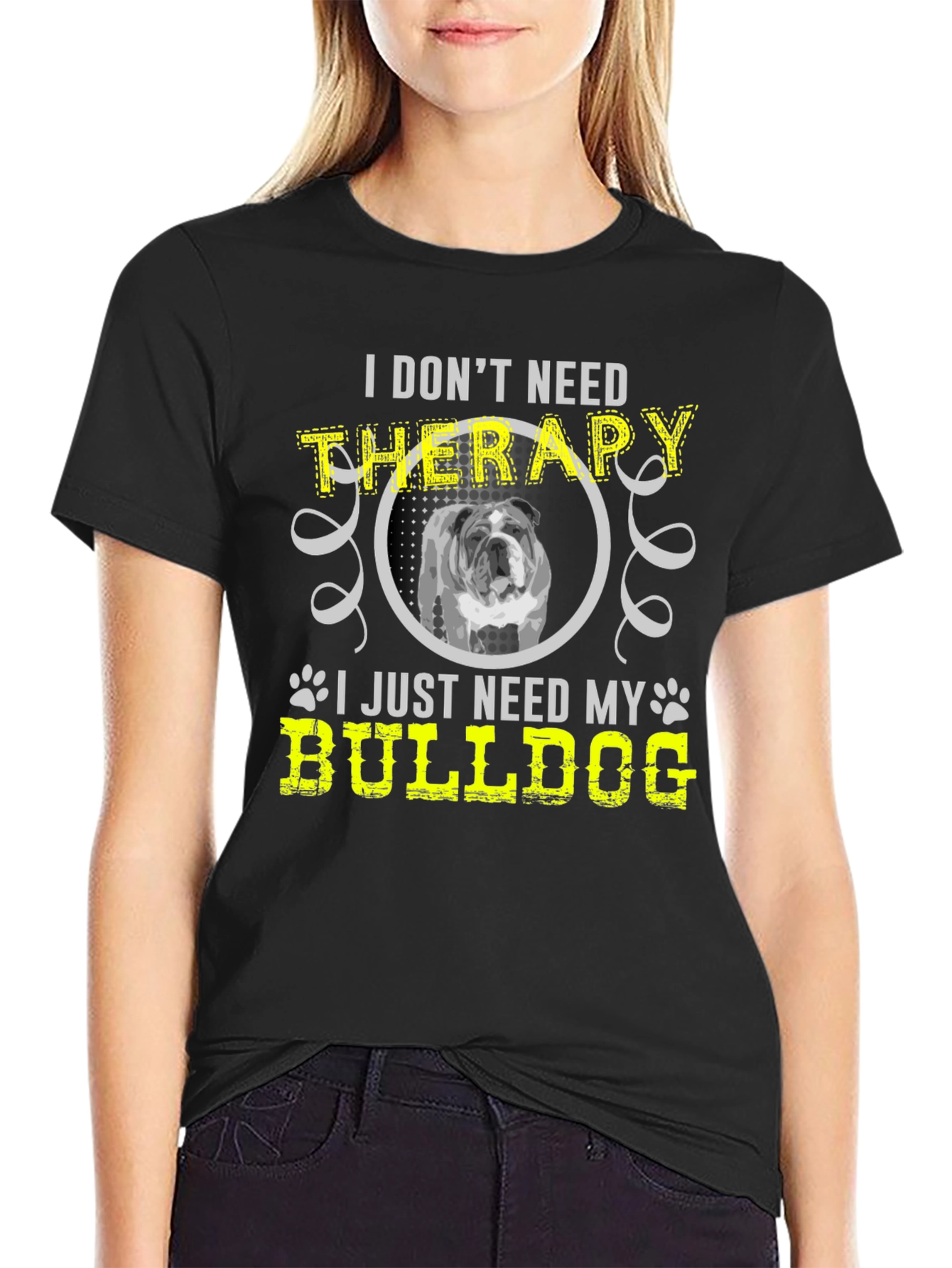 Black Bulldog Therapy T-Shirt: Dog Lover Tee view 2